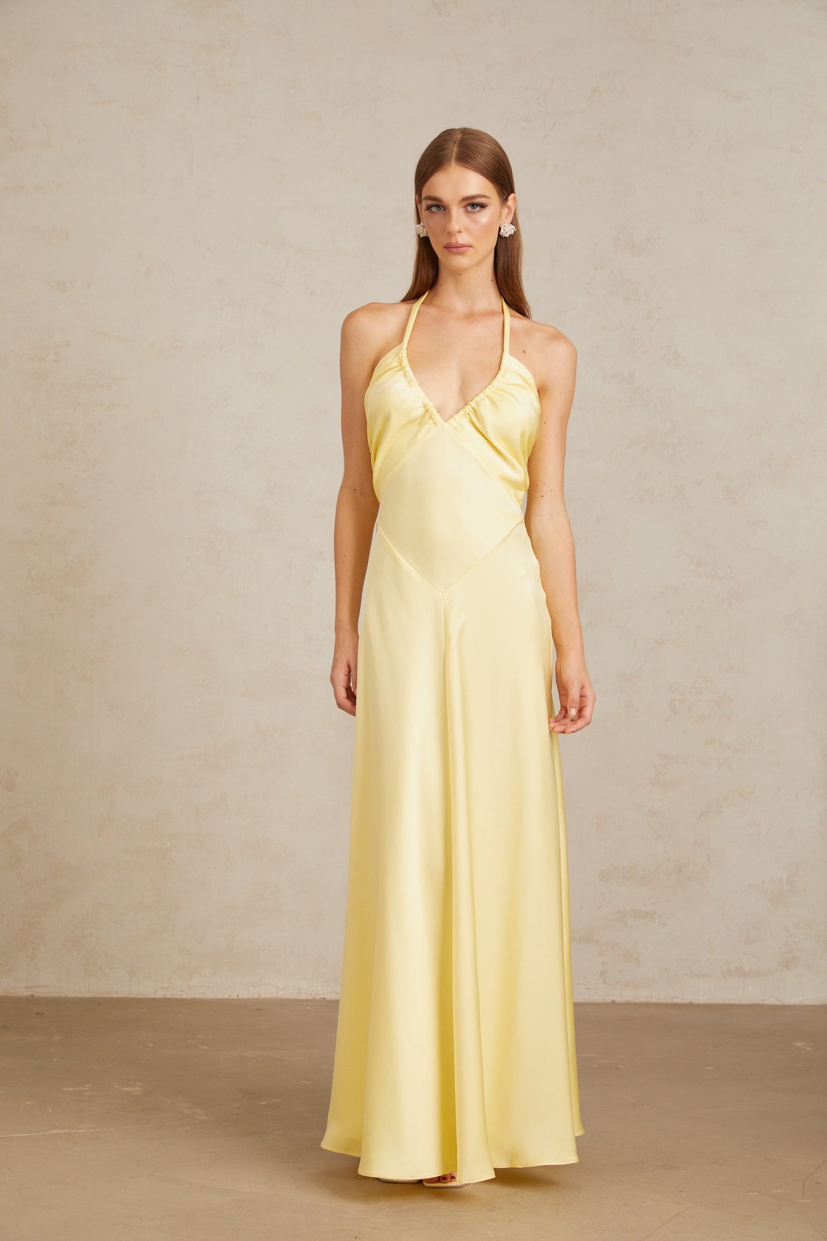 Hannele Yellow Self-Tie Halterneck Maxi Dress