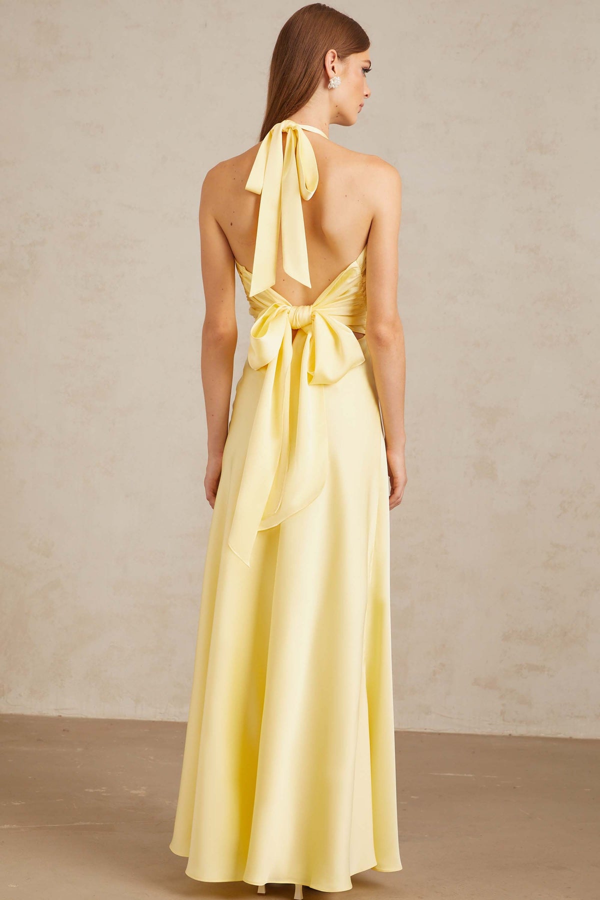 Hannele Yellow Self-Tie Halterneck Maxi Dress
