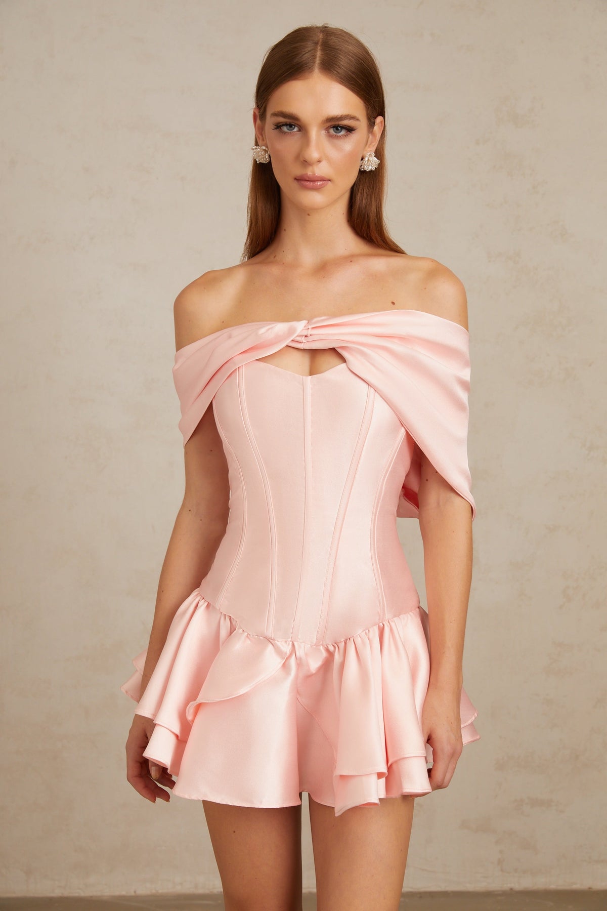 Colette Pink Shawl Satin Mini Dress (Final Sale-US Only)