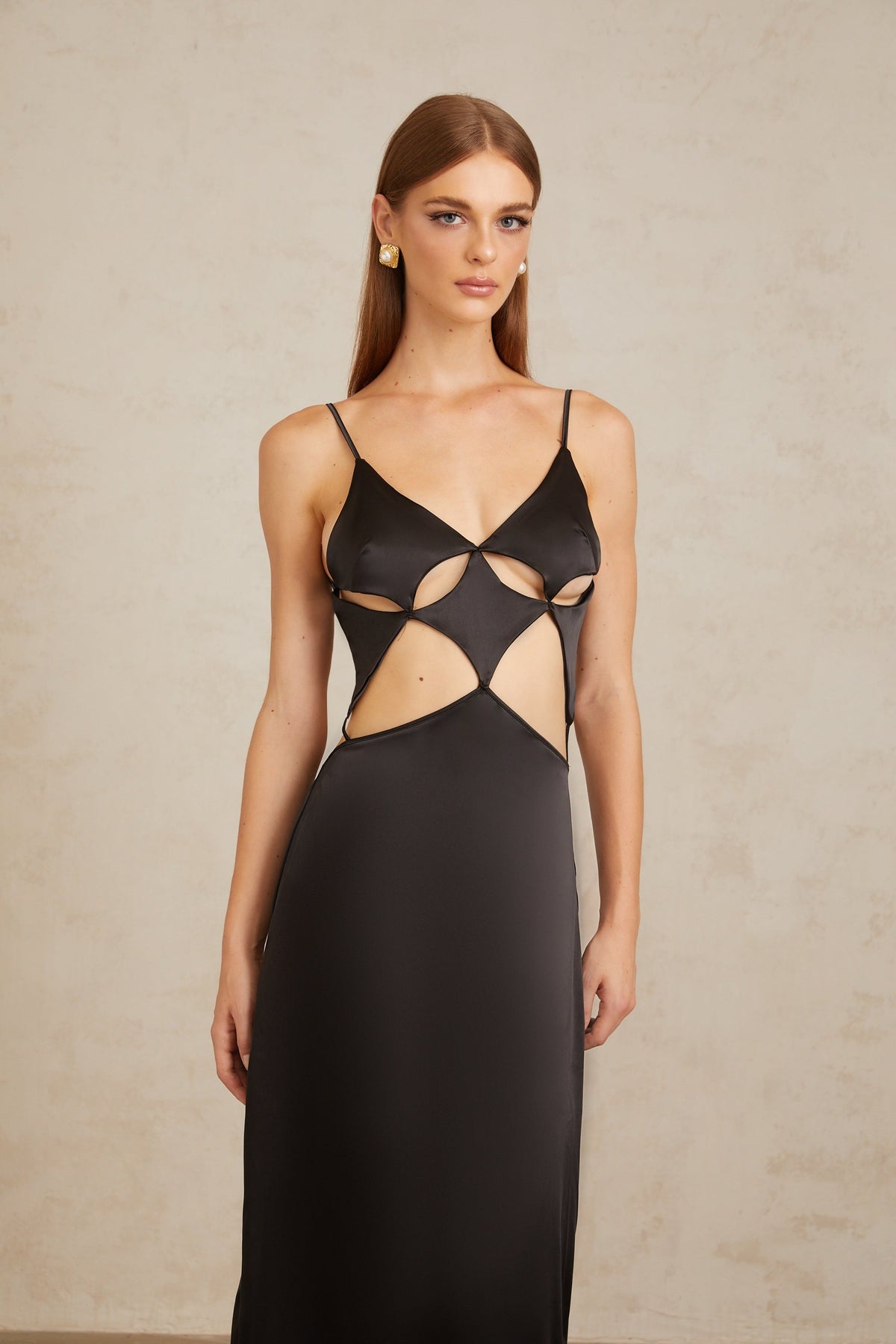 Noire Black Tie-Detail Cutout Maxi Gown