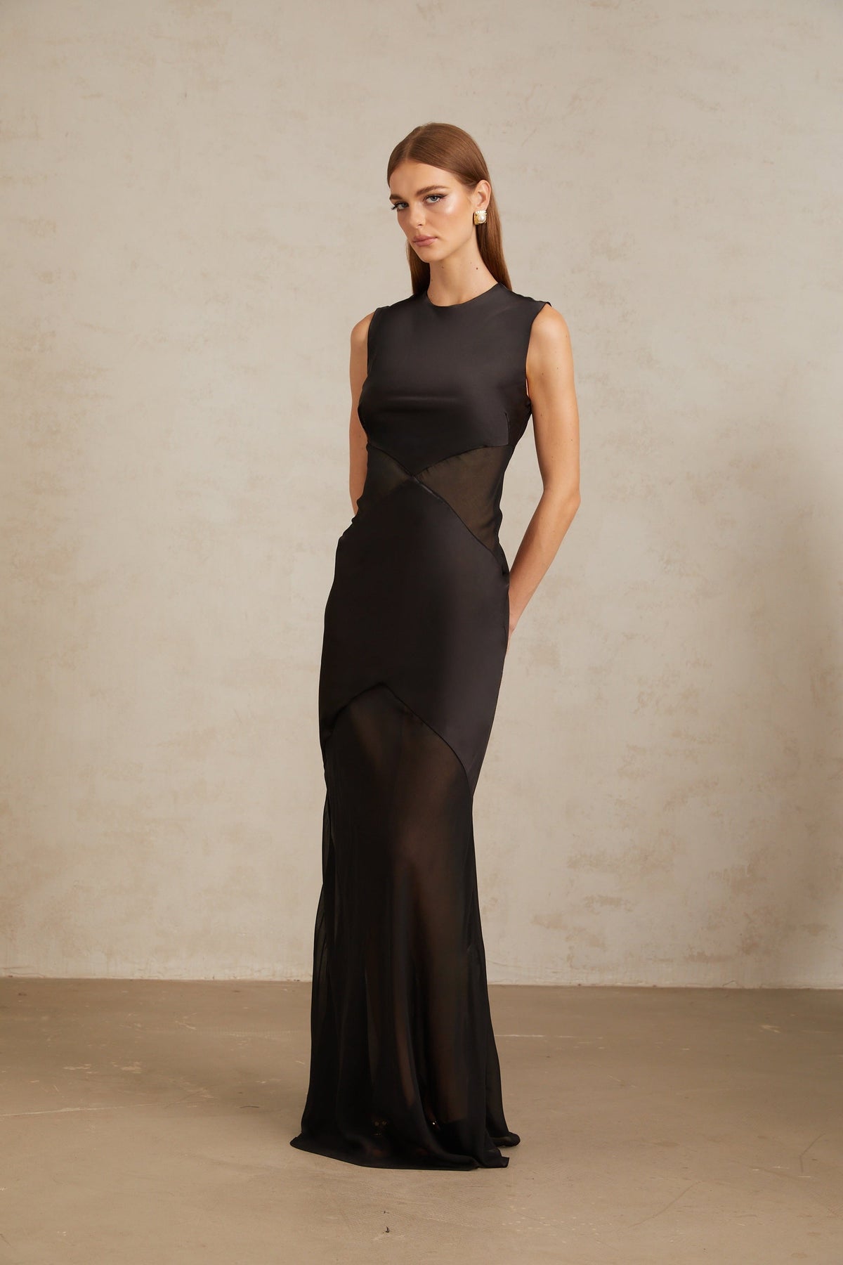 Siiri Black Tulle Panel Satin Maxi Gown (Final Sale)