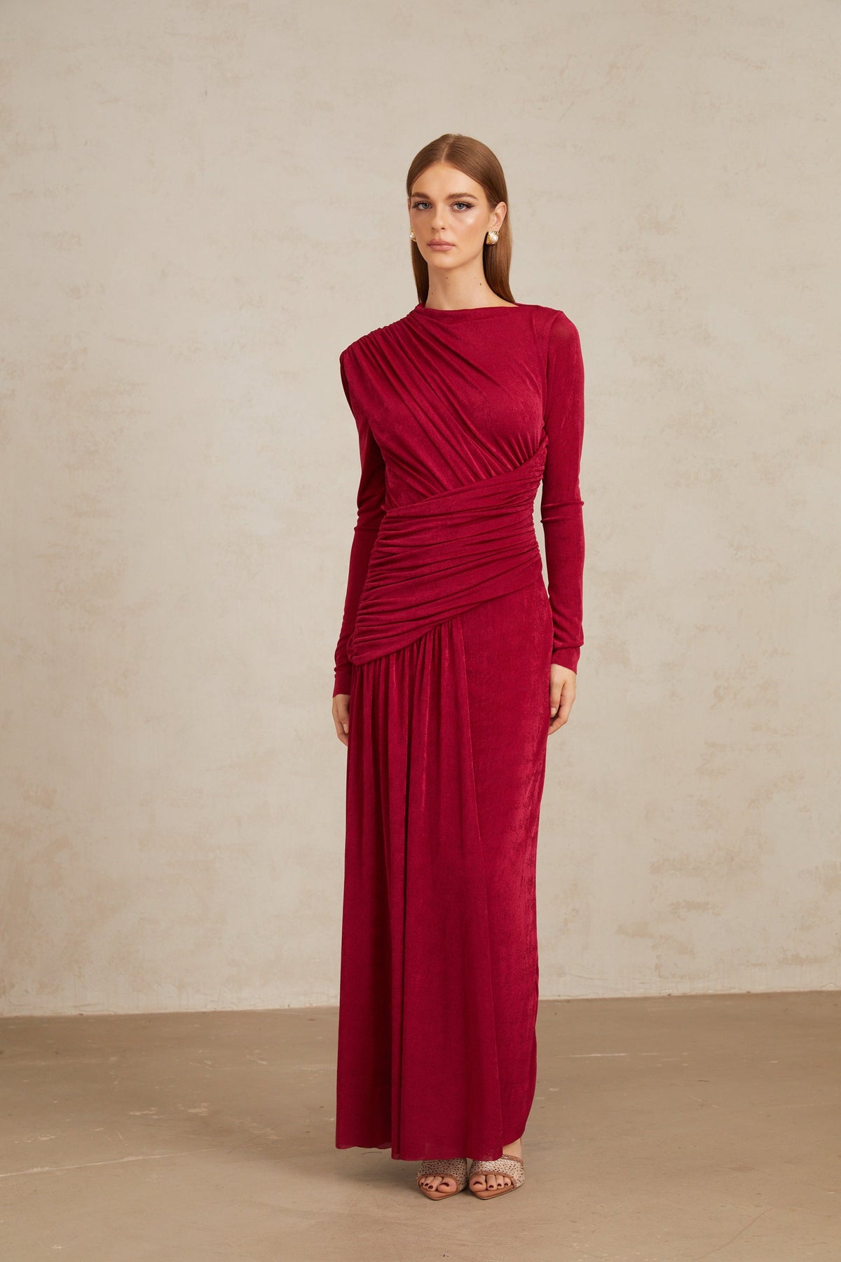 Charme Red Ruched Maxi Dress (Final Sale-US Only)