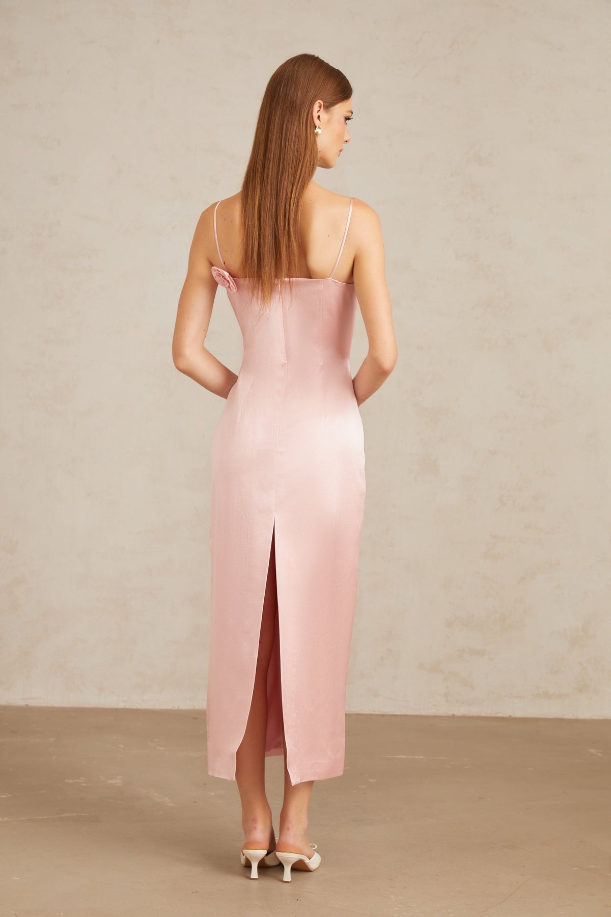 Ida Pink Floral Satin Midi Dress