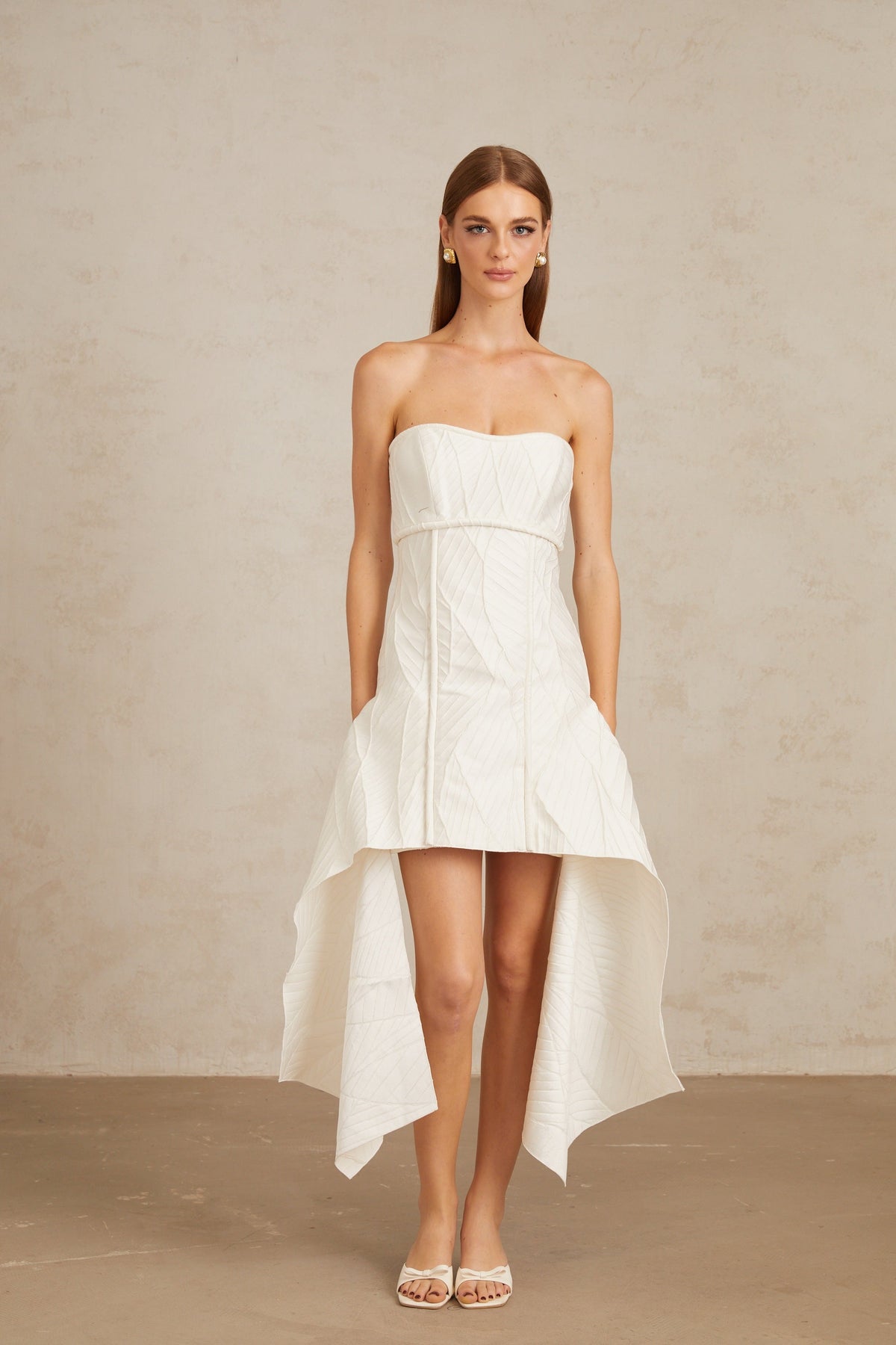 Maria White Off-Shoulder Textured Mini Dress