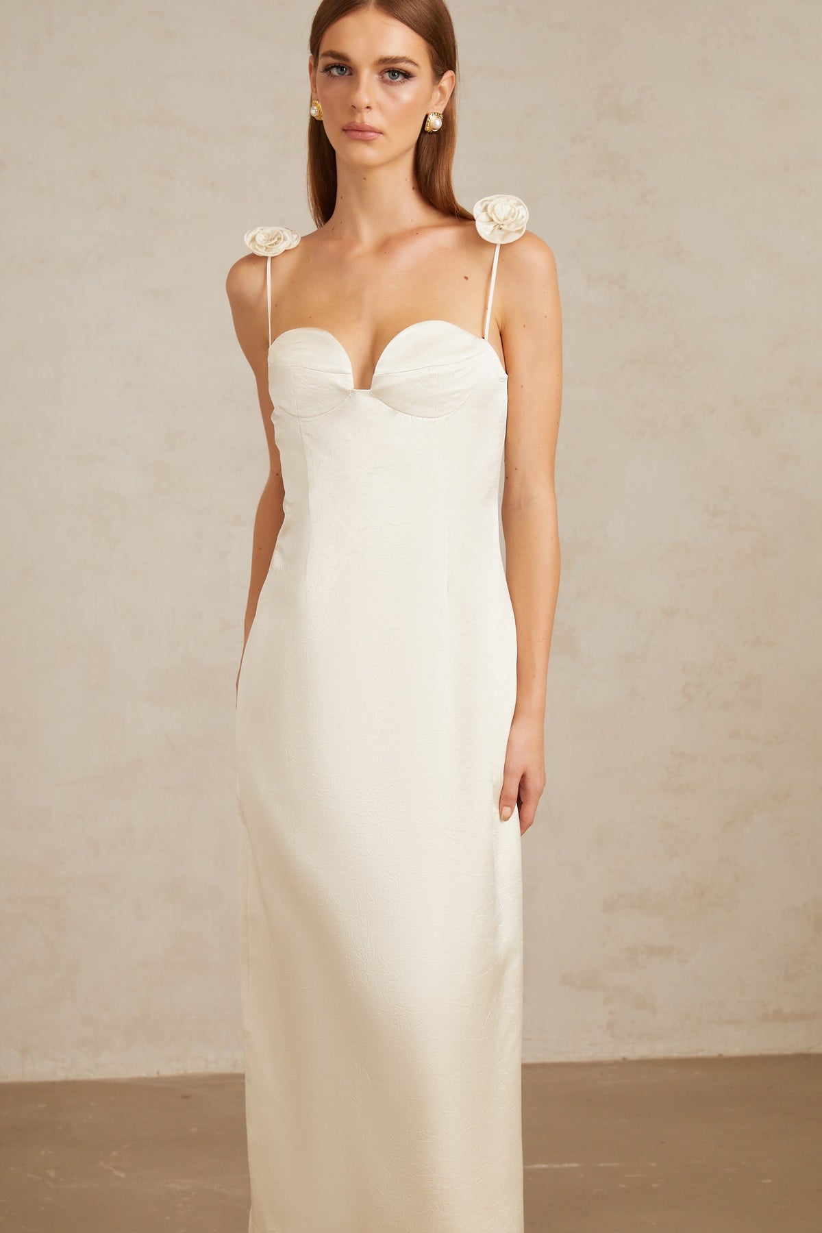 Ida White Floral Satin Midi Dress