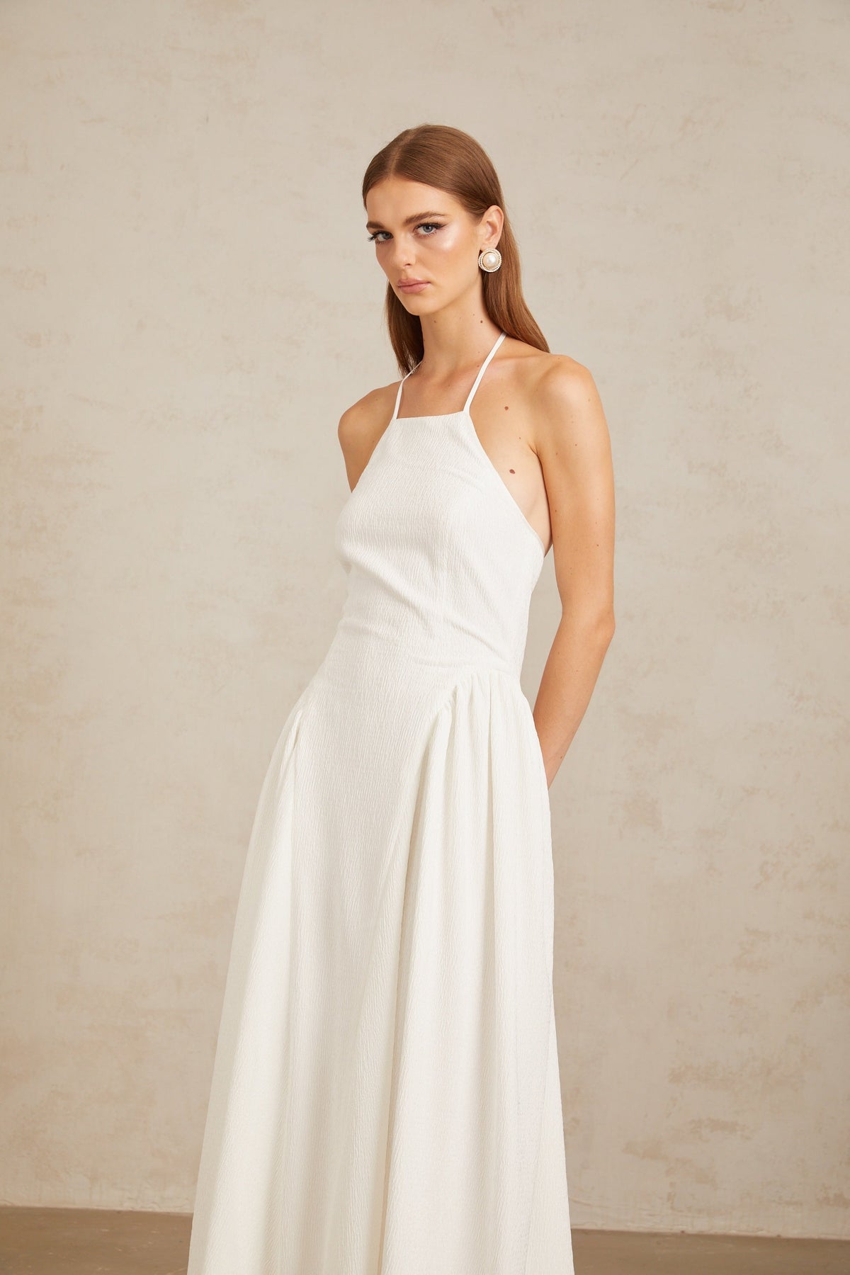 Aurore White Halterneck Textured Maxi Dress