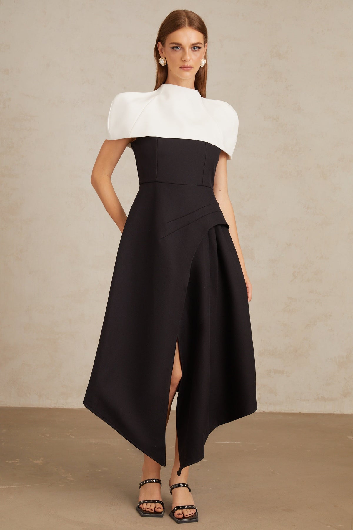 Fabienne Color Block Midi Dress with Shawl Detail (Final Sale-US Only)