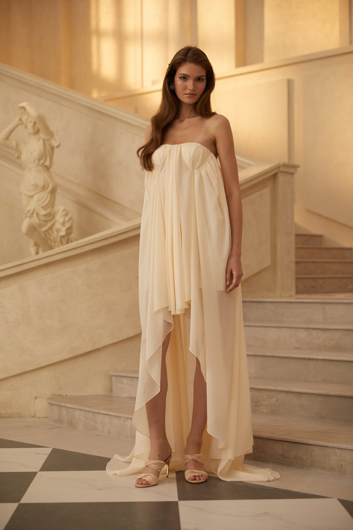 Anneli Biege Mullet Chiffon Midi Dress
