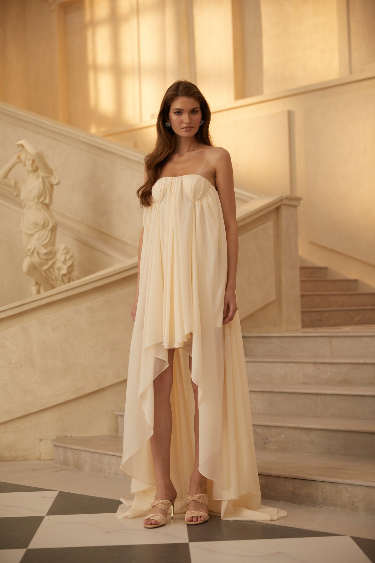 Anneli Biege Mullet Chiffon Midi Dress