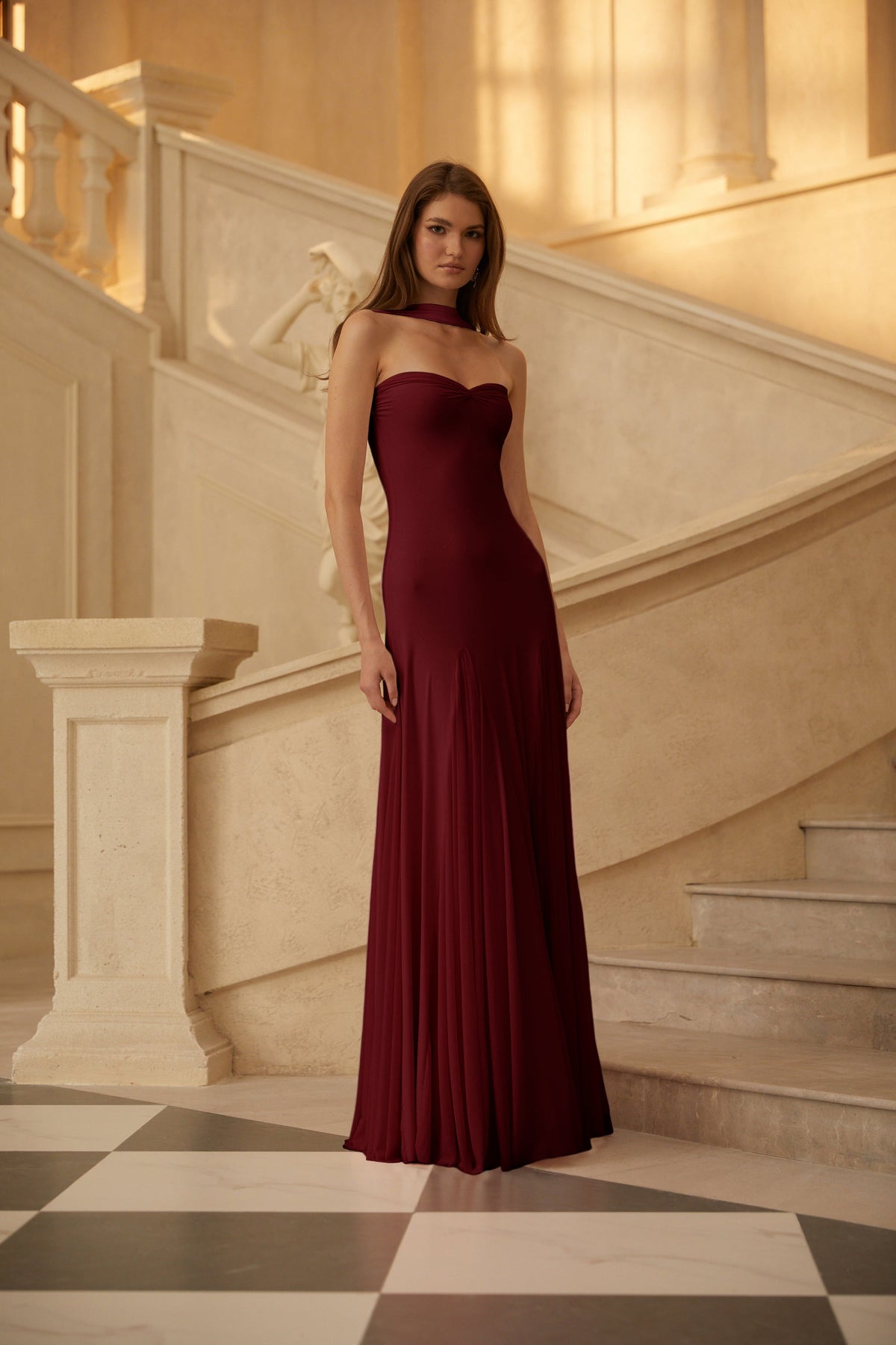 Rêverie Wine Red Sweetheart Neck Maxi Dress
