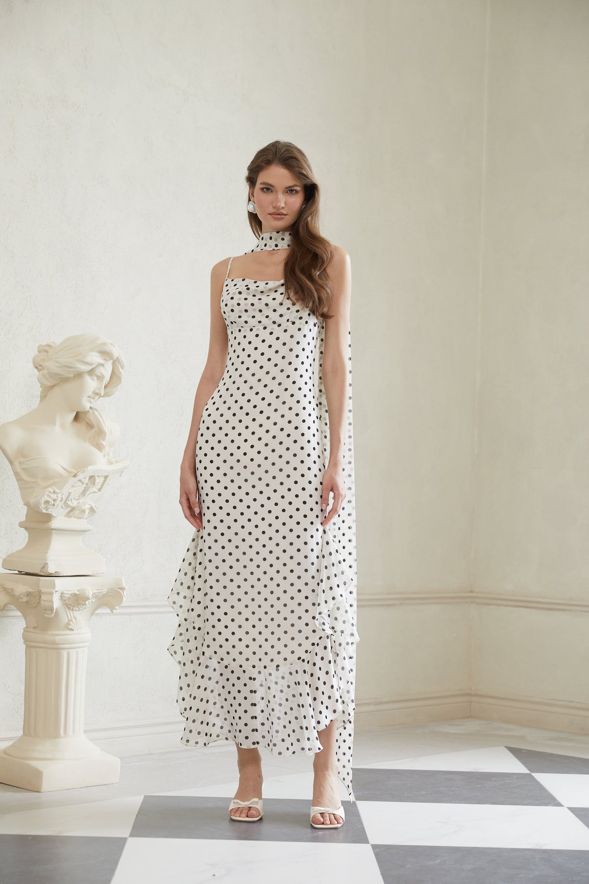 Rhea White Polka Dot Ruffled Maxi Dress