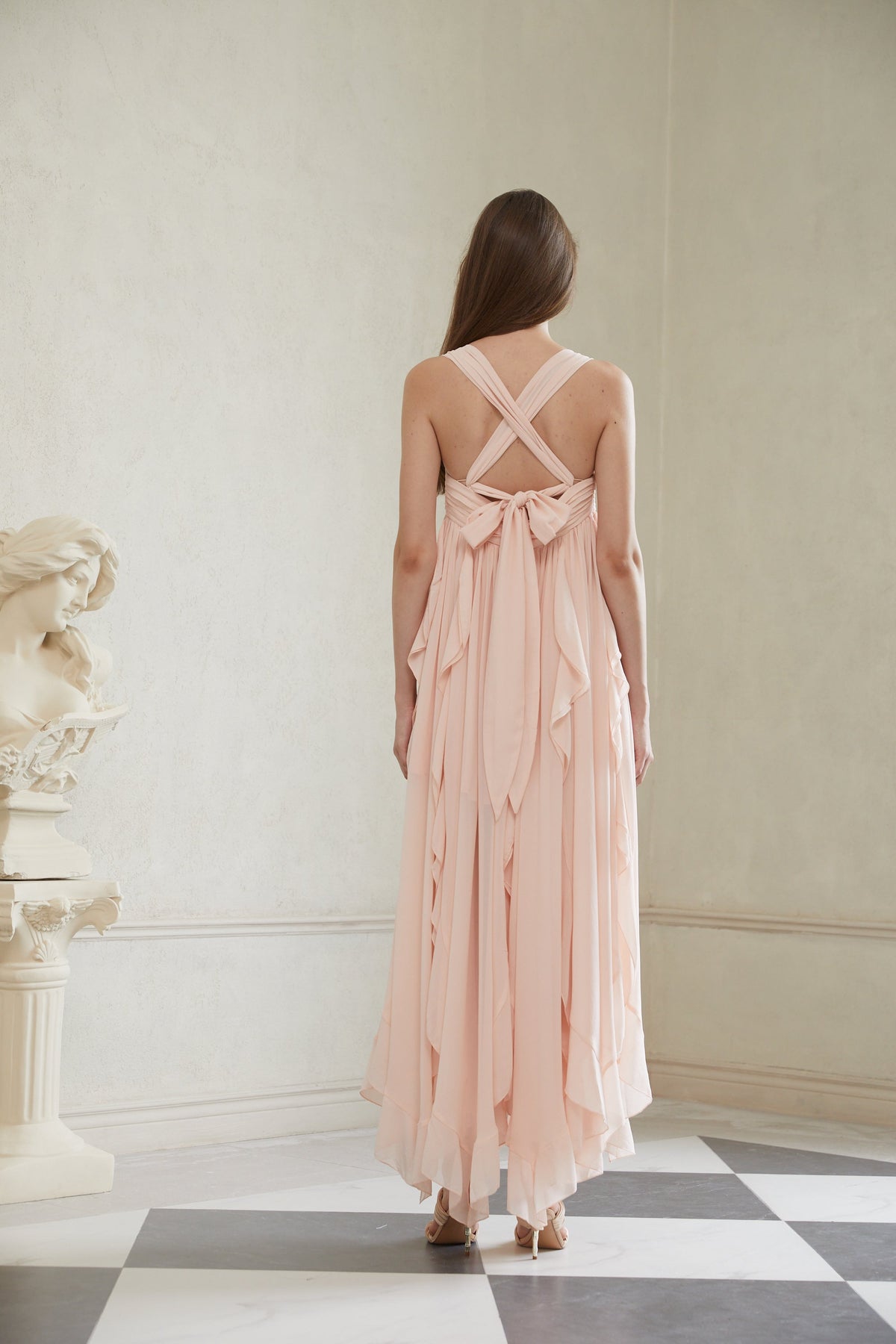 Eos Pink Ruffled Chiffon Maxi Dress (Final Sale)