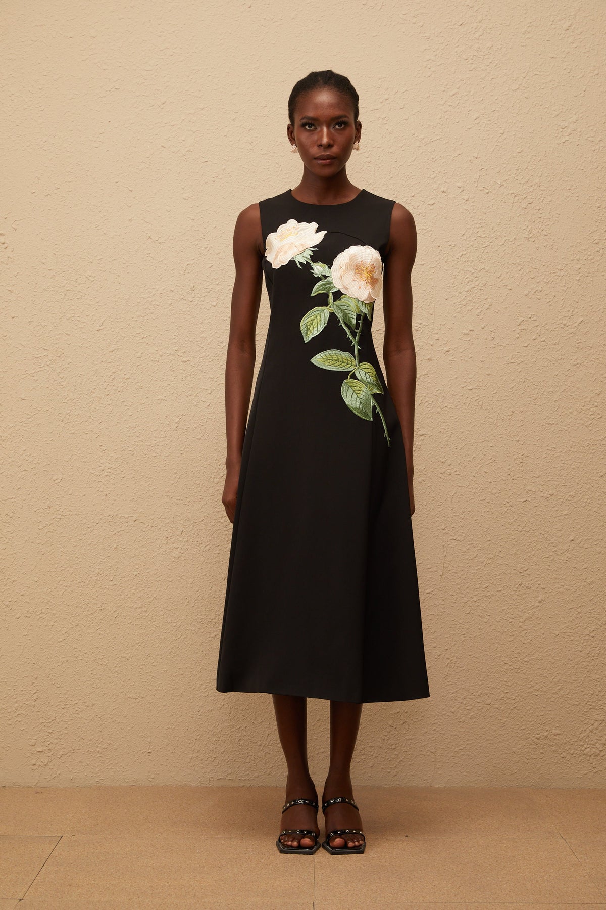 Mackenzie Black Floral Embroidered Midi Dress (Final Sale-US Only)