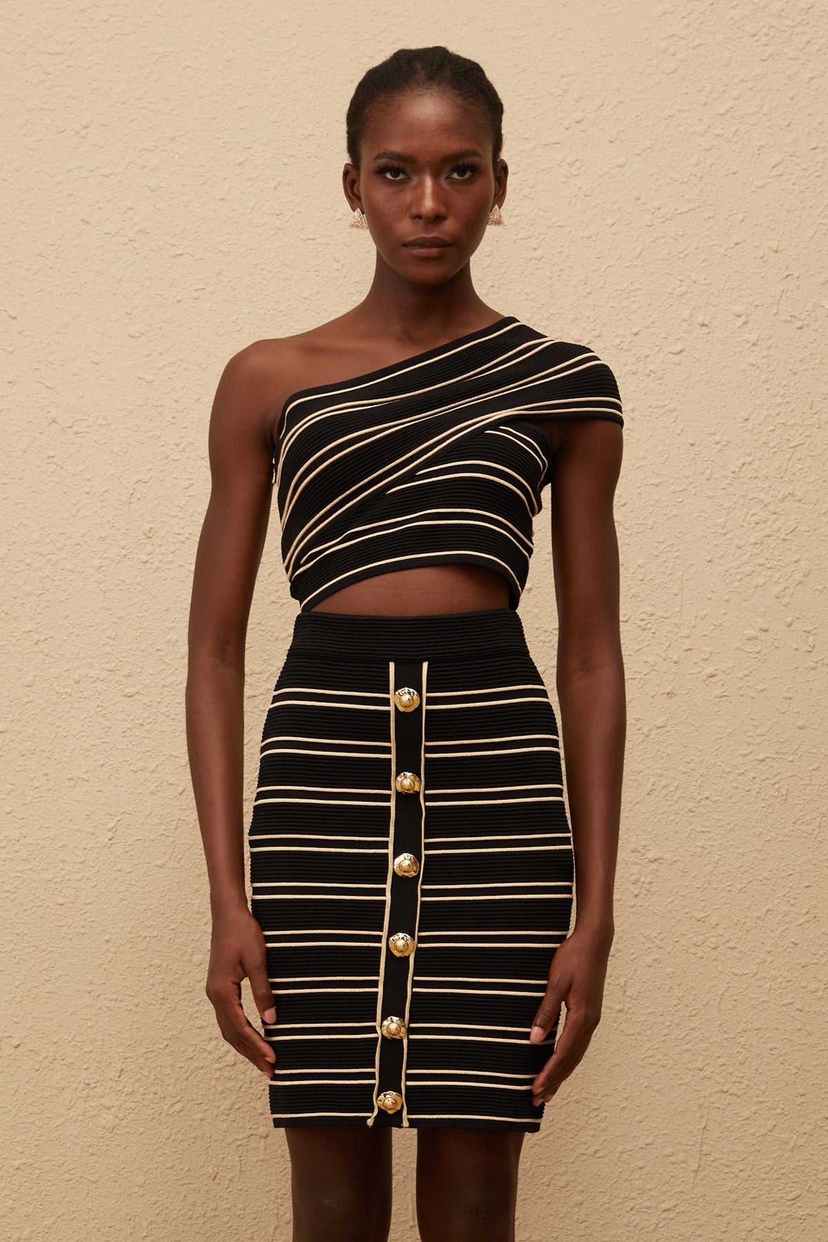 Faustine Black Striped Knit Top & Skirt Set (Final Sale)