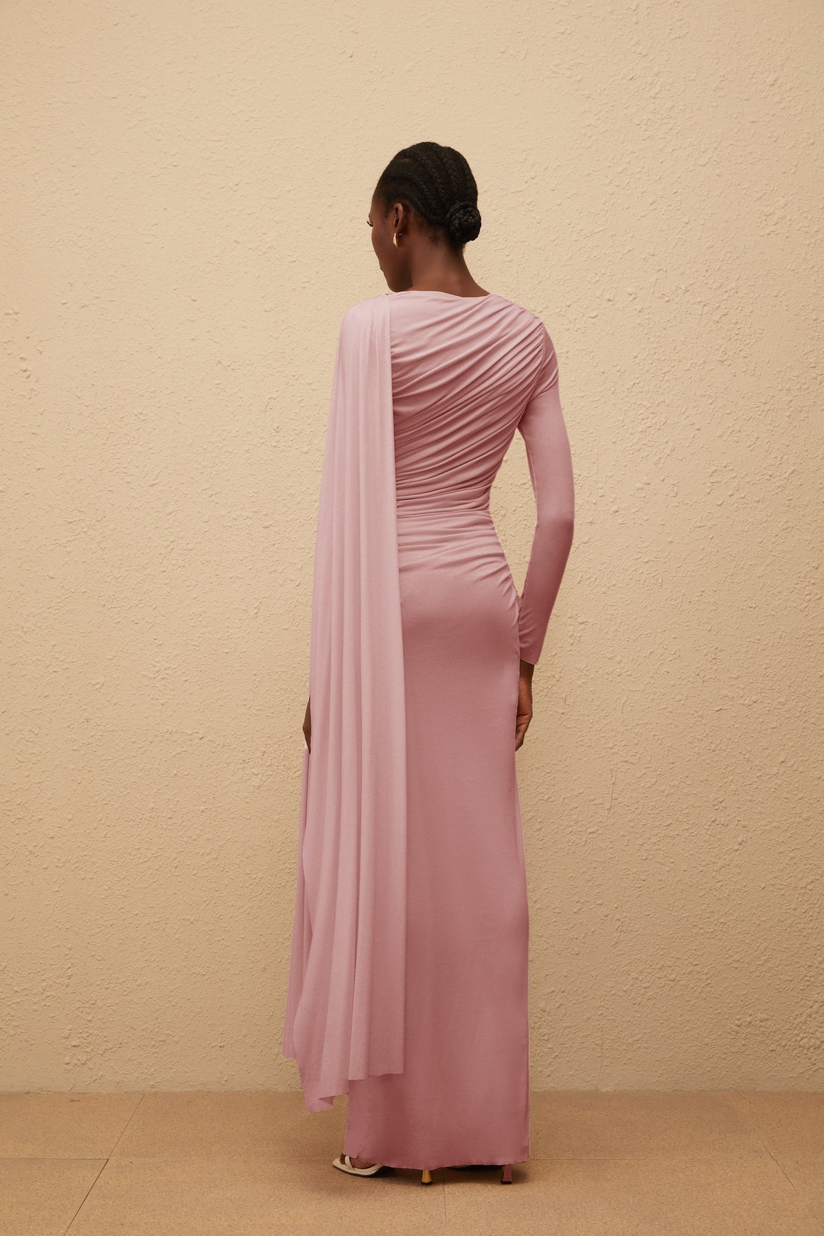 Paloma Pink Asymmetrical Ruched Knit Maxi Dress (Final Sale-US Only)