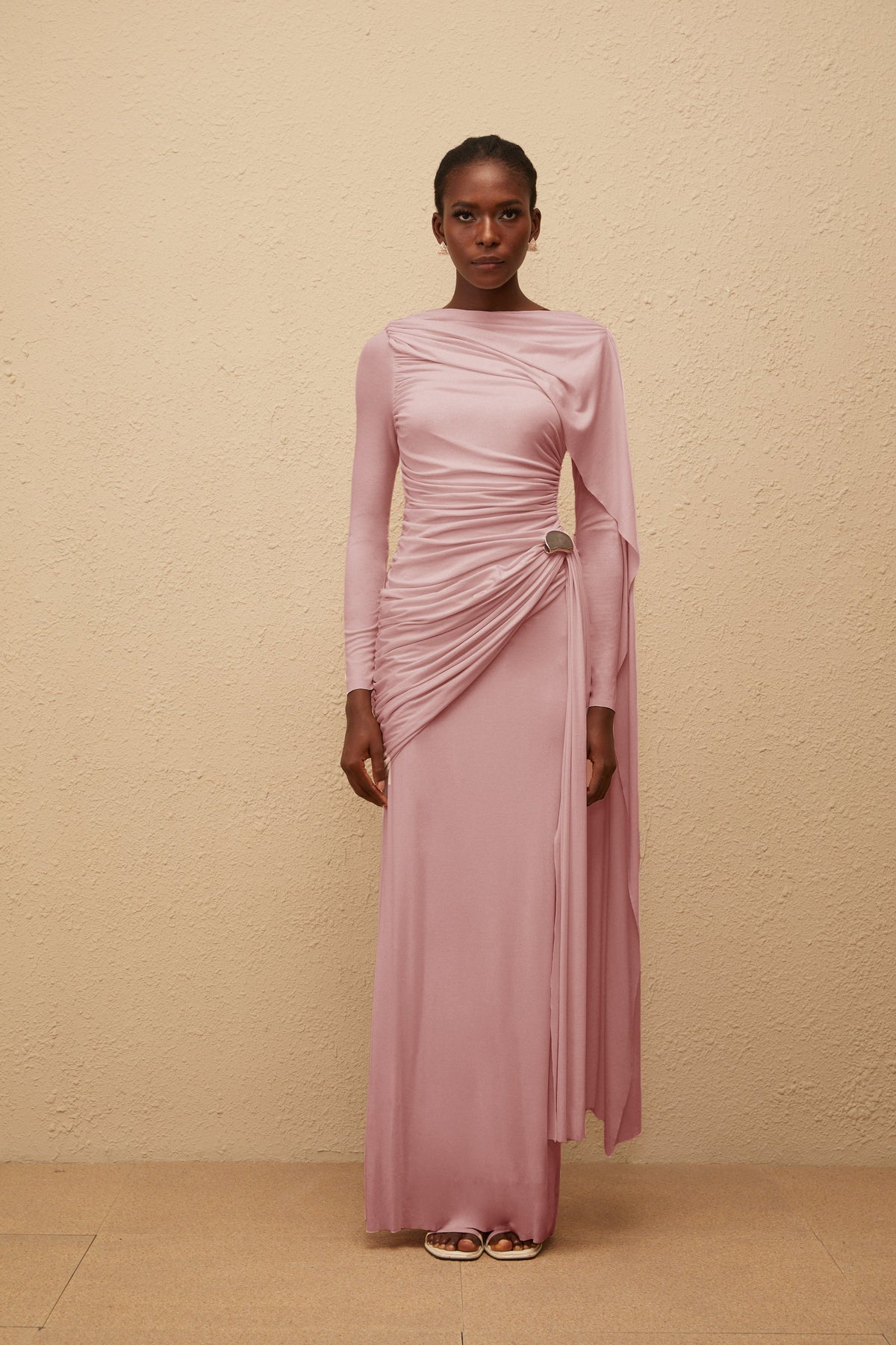 Paloma Pink Asymmetrical Ruched Knit Maxi Dress (Final Sale-US Only)