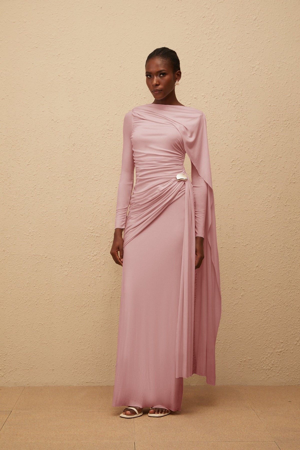 Paloma Pink Asymmetrical Ruched Knit Maxi Dress (Final Sale-US Only)