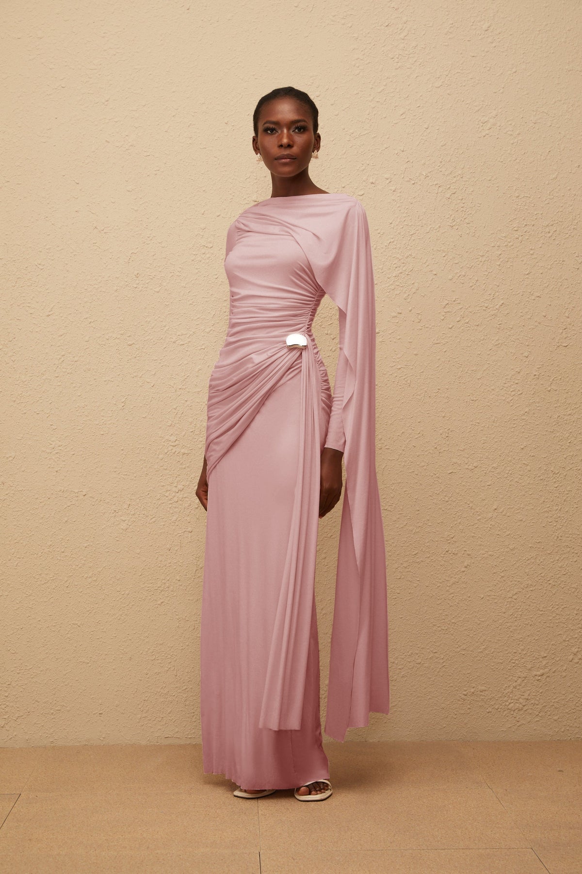 Paloma Pink Asymmetrical Ruched Knit Maxi Dress (Final Sale-US Only)