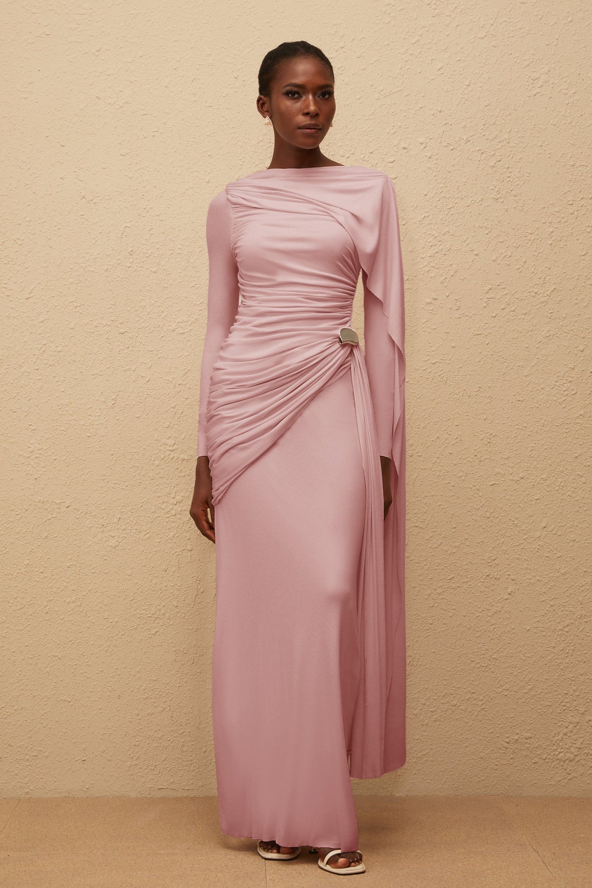 Paloma Pink Asymmetrical Ruched Knit Maxi Dress (Final Sale-US Only)