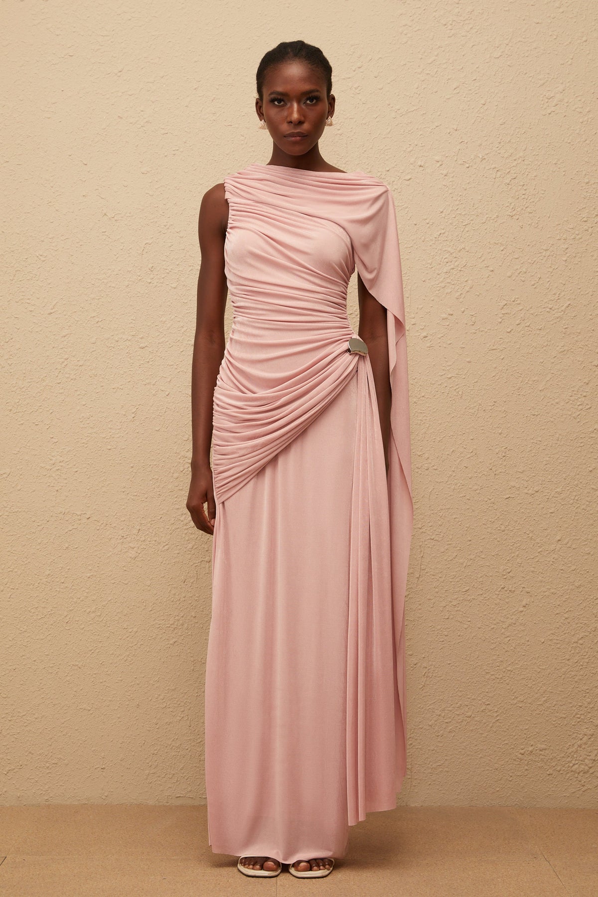 Paloma Pink Sleeveless Asymmetrical Ruched Knit Maxi Dress (Final Sale-US Only)
