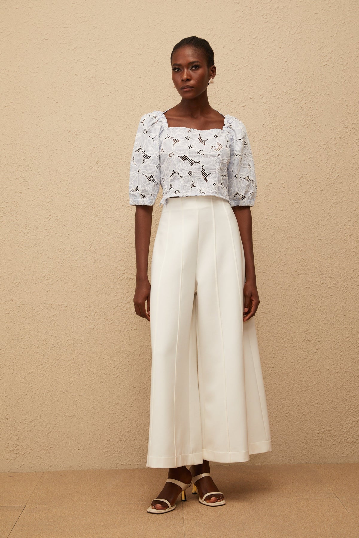 Kirsti Blue Crochet Floral Jacquard Crop Top