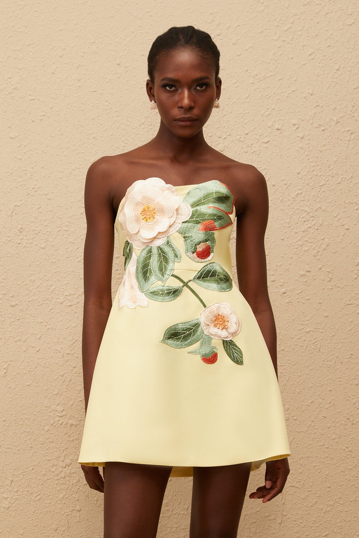 Abigail Yellow Floral Embroidered Mini Dress