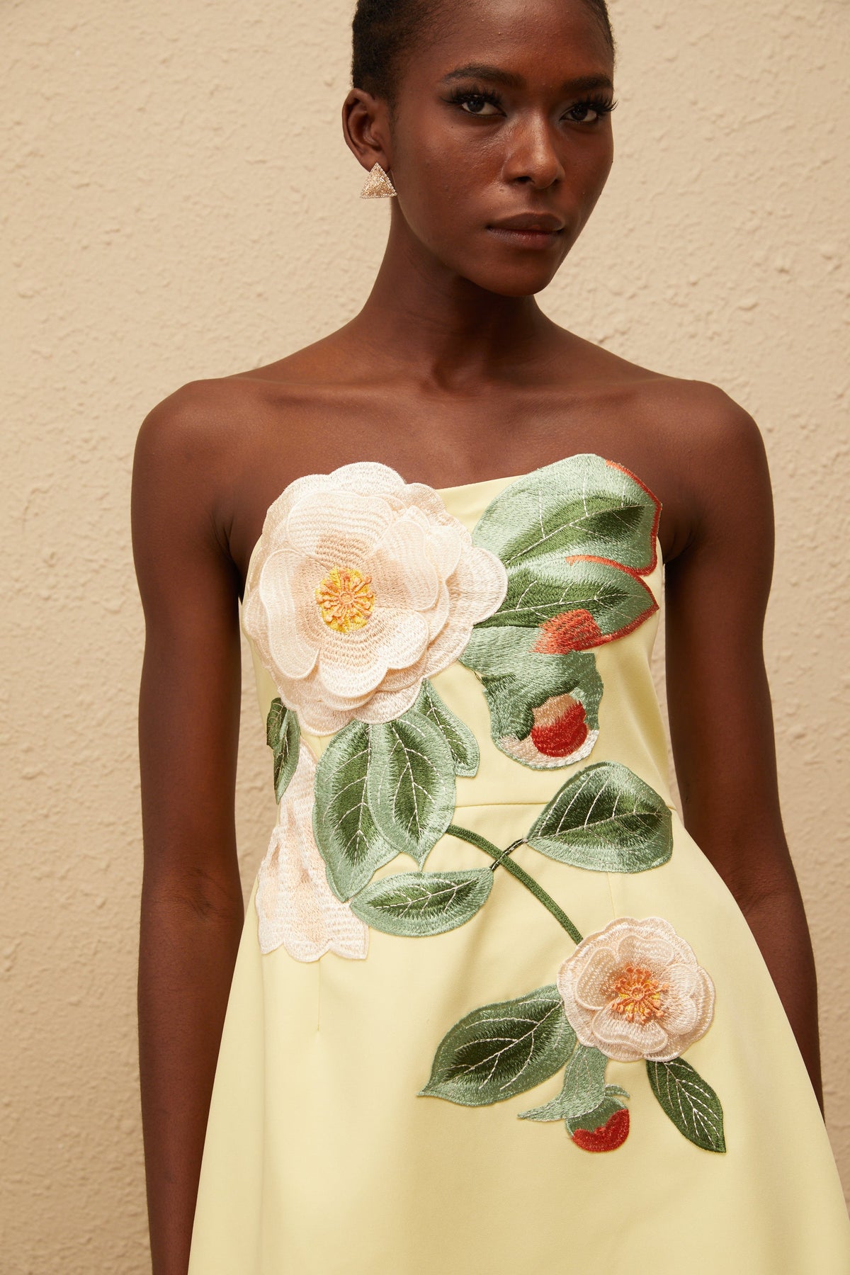 Abigail Yellow Floral Embroidered Mini Dress