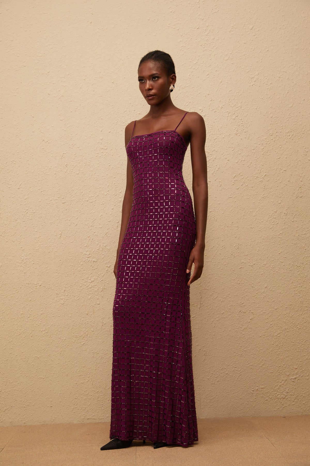 Térébenthine Purple Rhinestone Mesh Maxi Dress (Final Sale-US Only)
