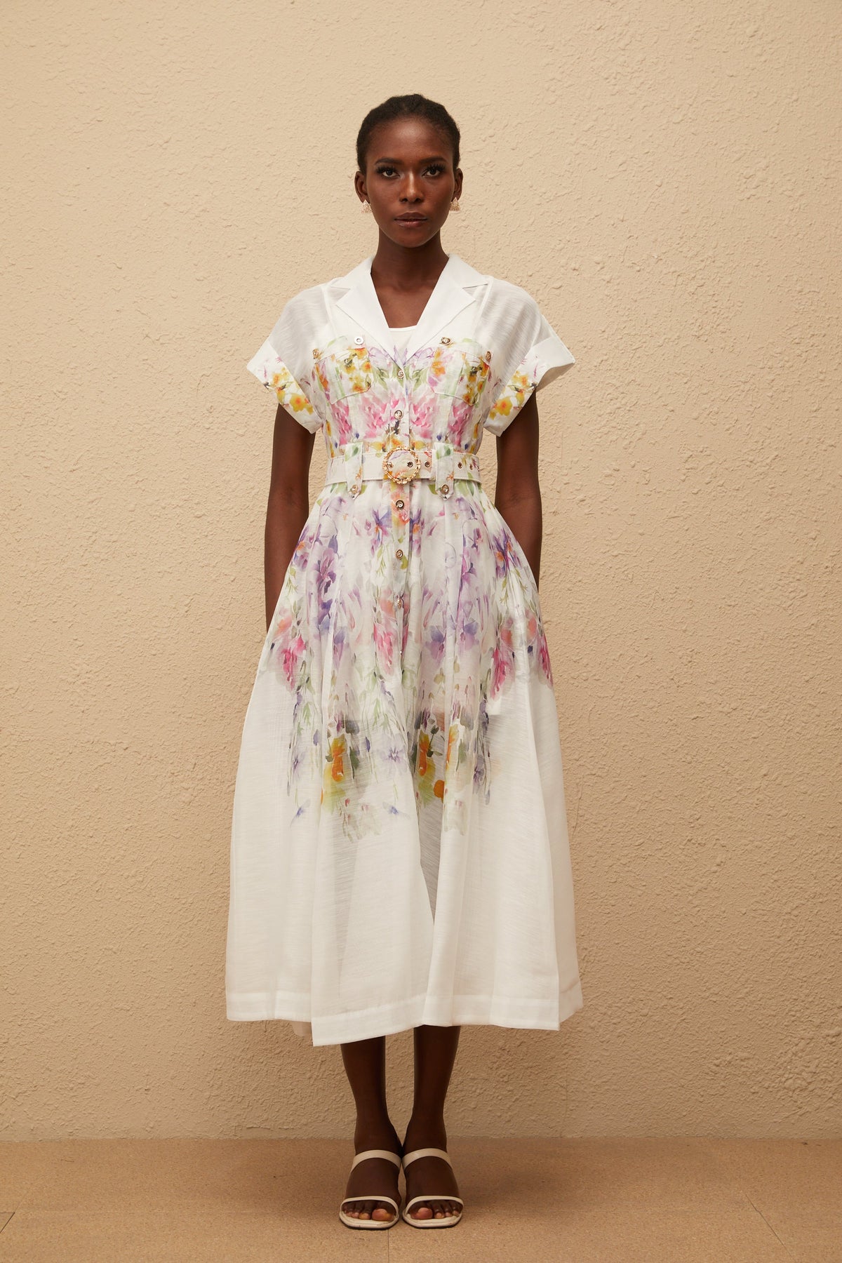 Françoise White Floral Print Midi Dress