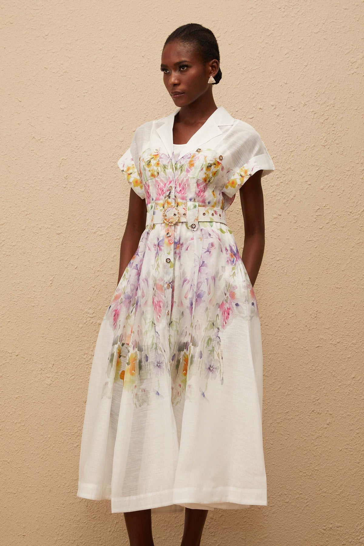 Françoise White Floral Print Midi Dress