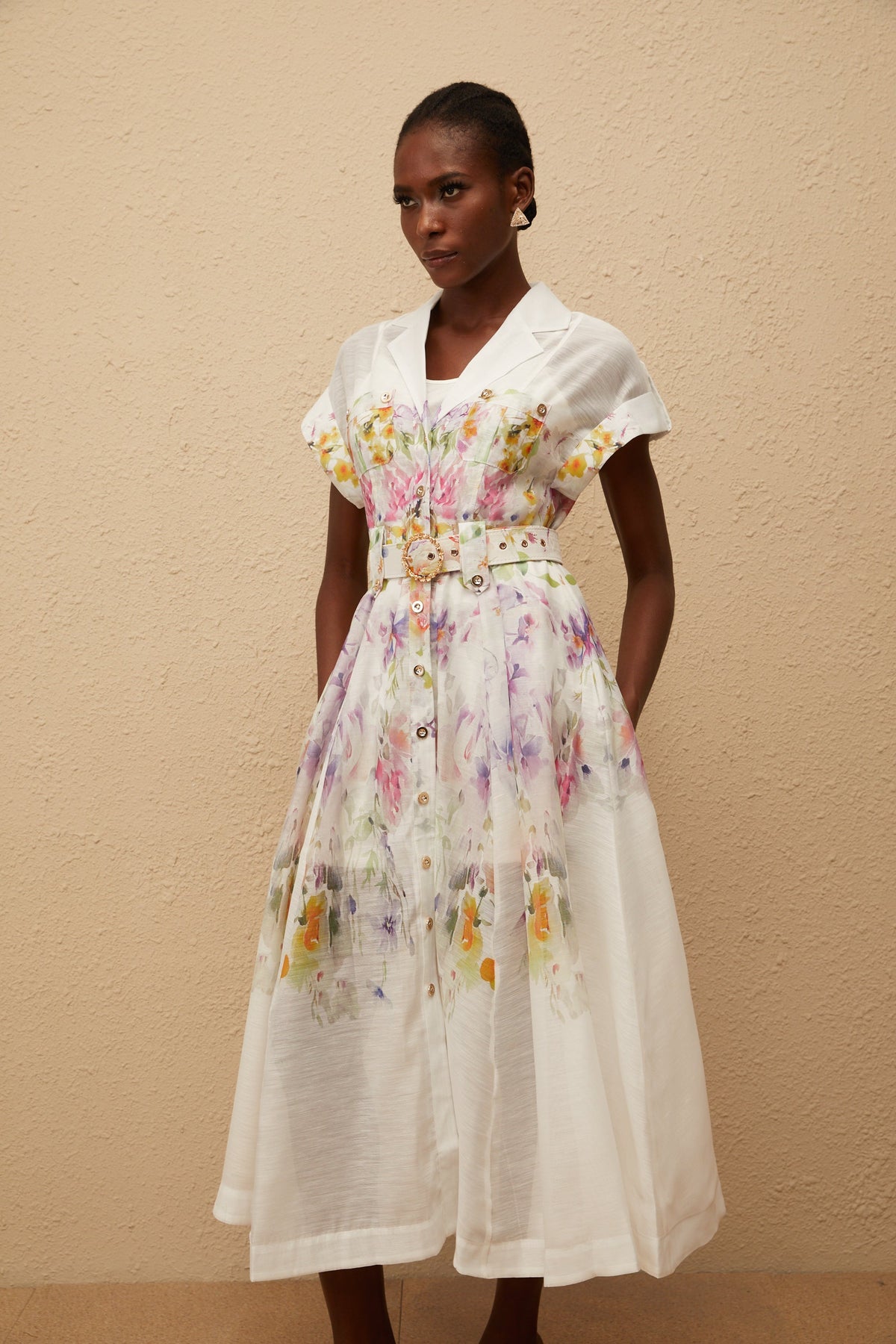 Françoise White Floral Print Midi Dress