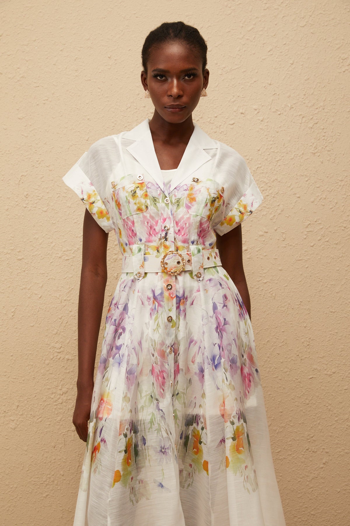 Françoise White Floral Print Midi Dress
