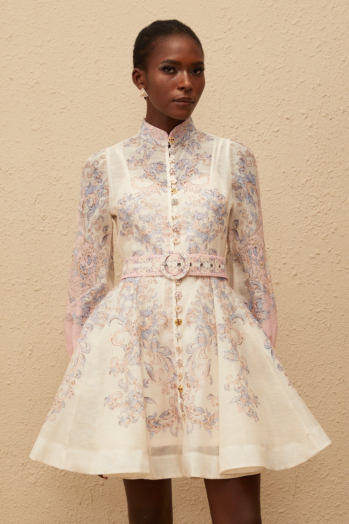 Fabienne Neutral Floral Print Mini Dress