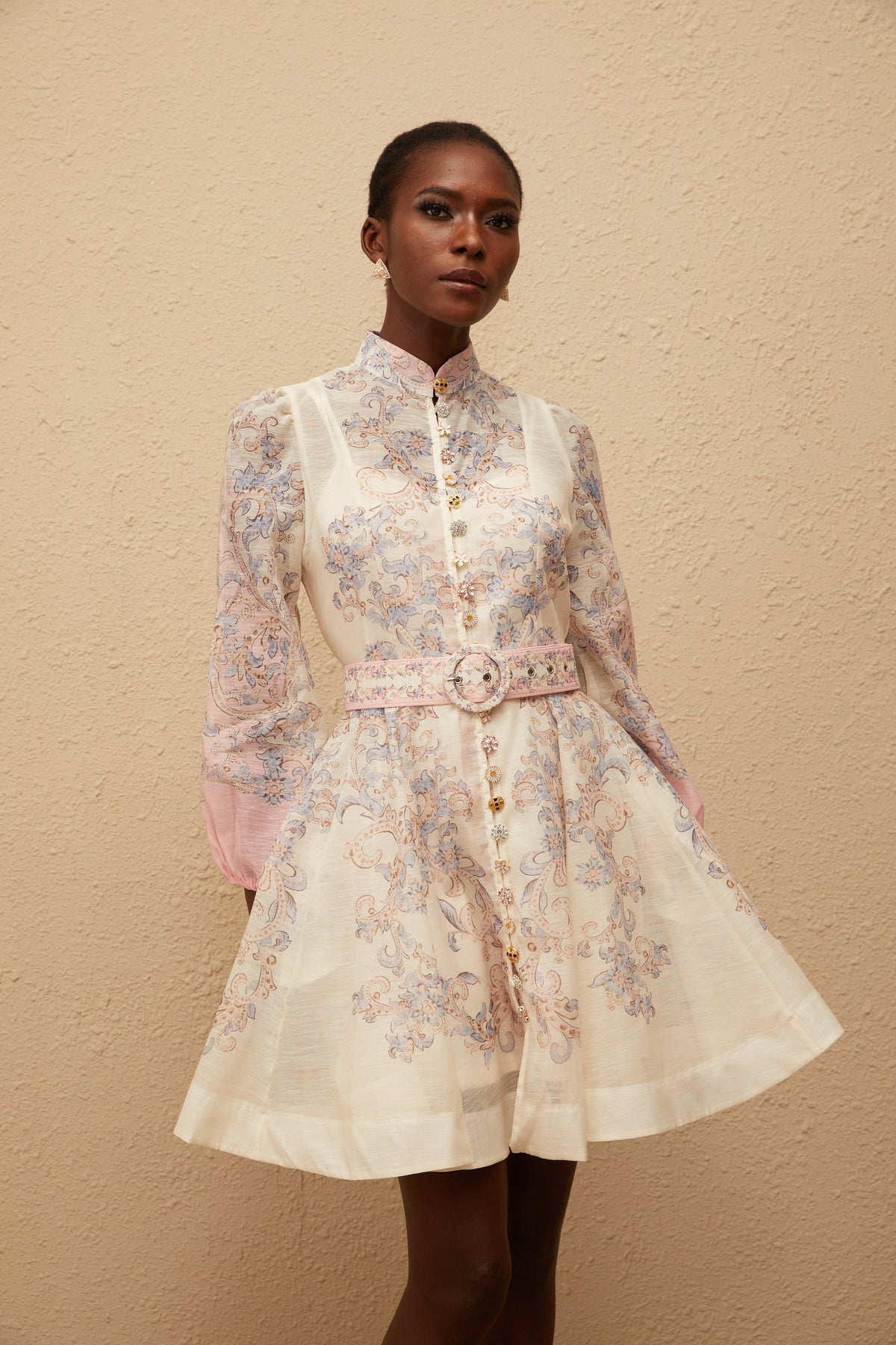 Fabienne Neutral Floral Print Mini Dress