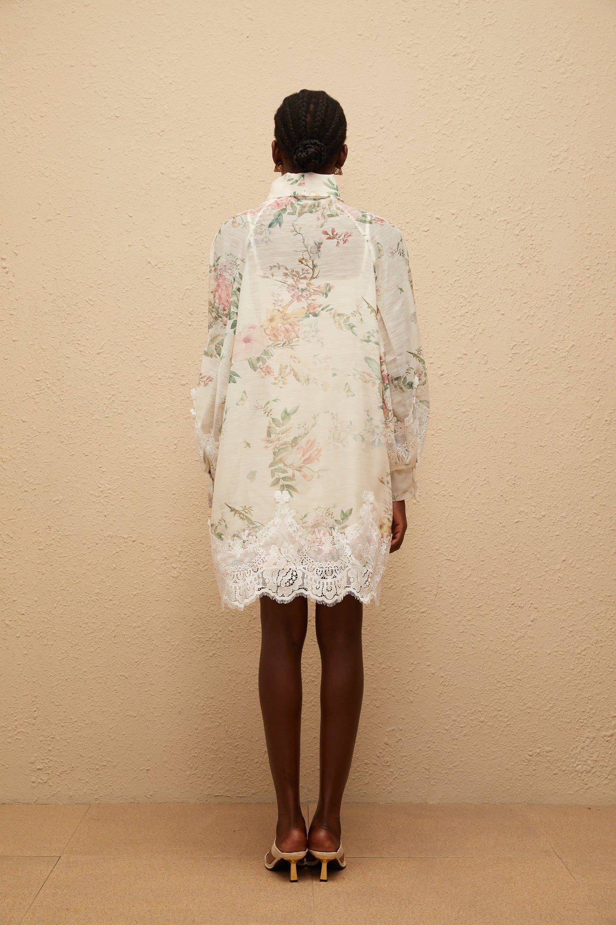 Isabelle Neutral Lace Trim Floral Mini Dress