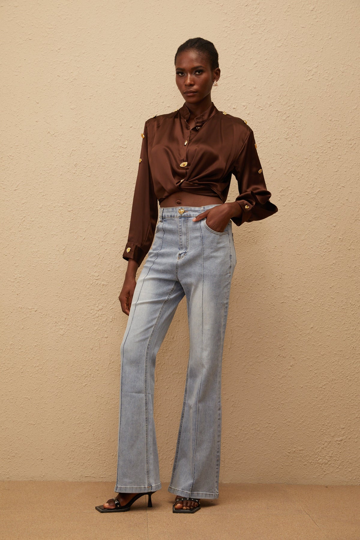 Emmanuelle Light Blue Faded Flared Jeans (Final Sale)