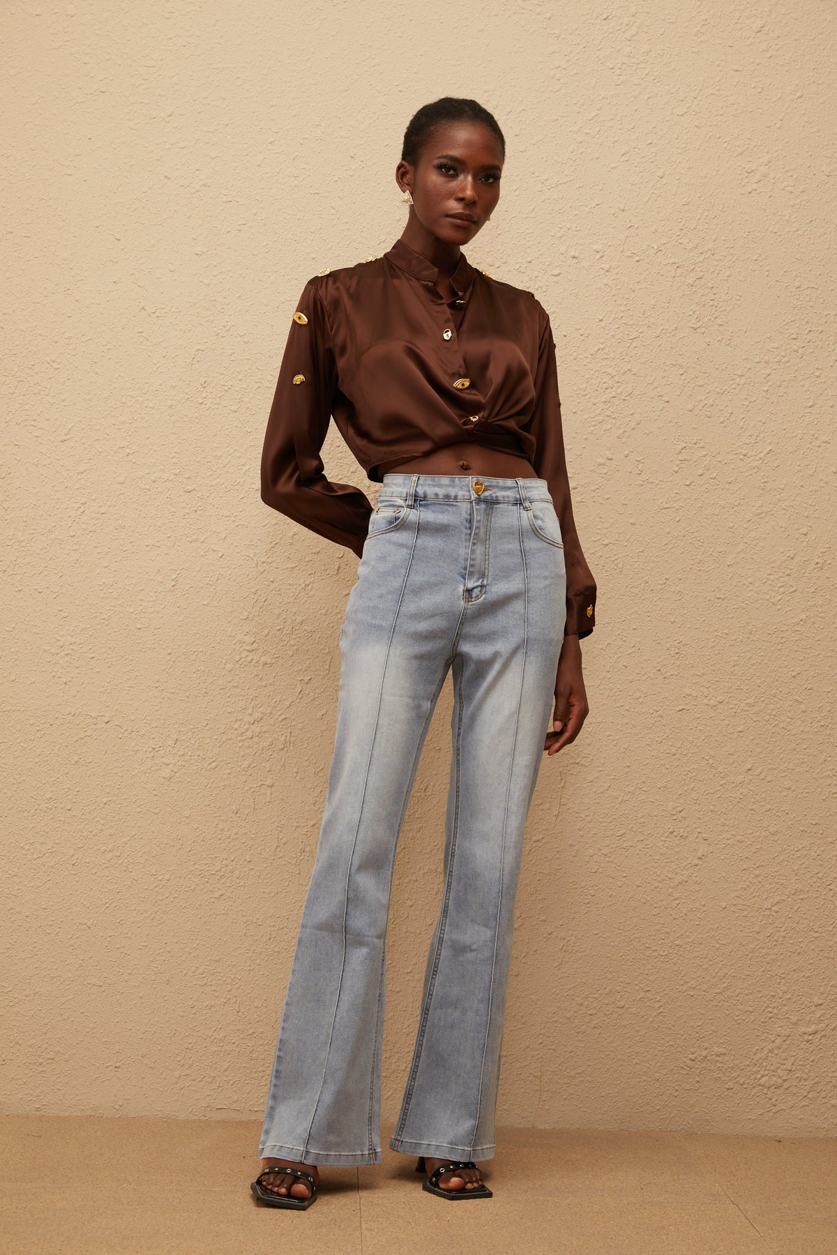 Emmanuelle Light Blue Faded Flared Jeans (Final Sale)