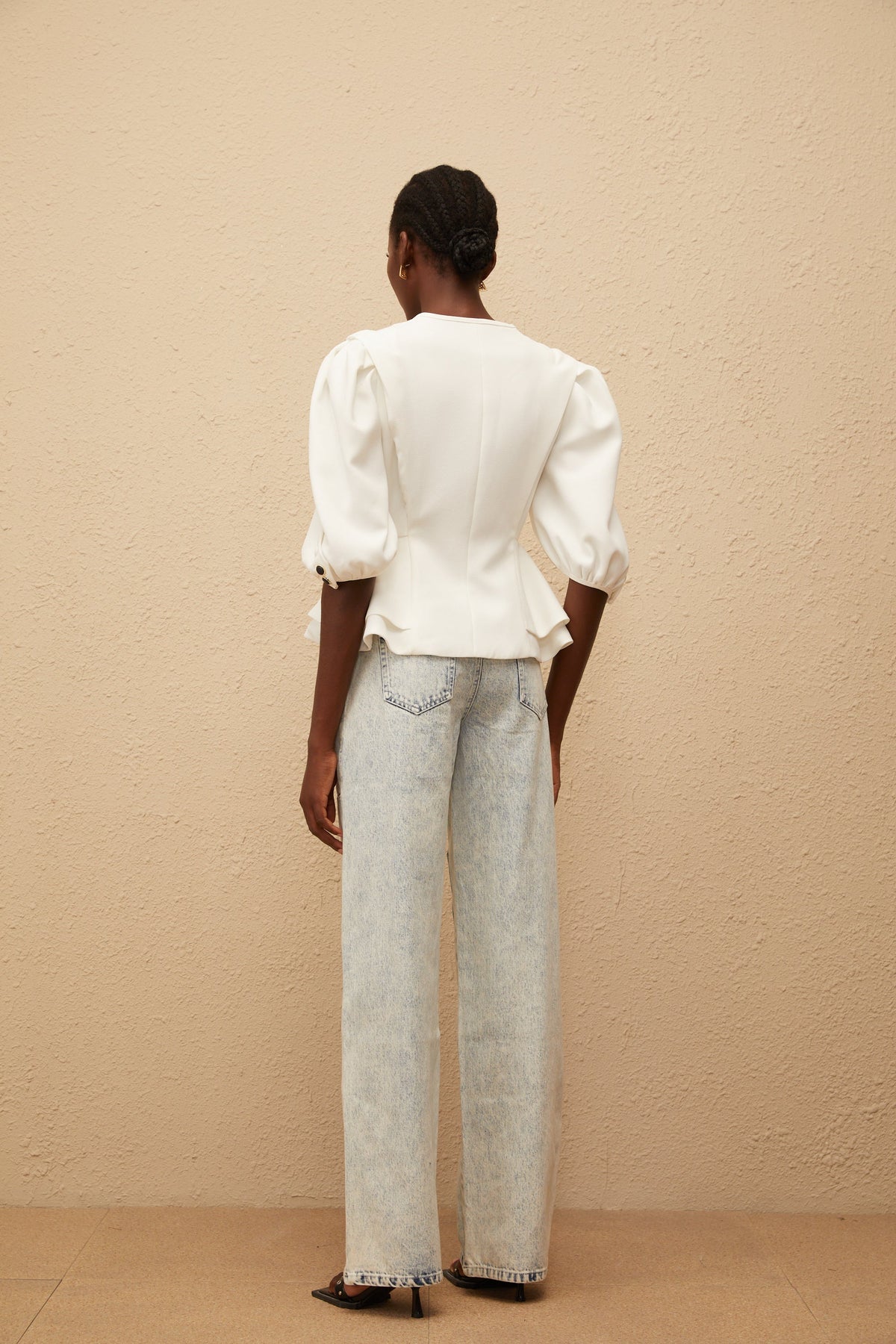 Gwenaëlle White Peplum Waist Blouse (Final Sale-US Only)