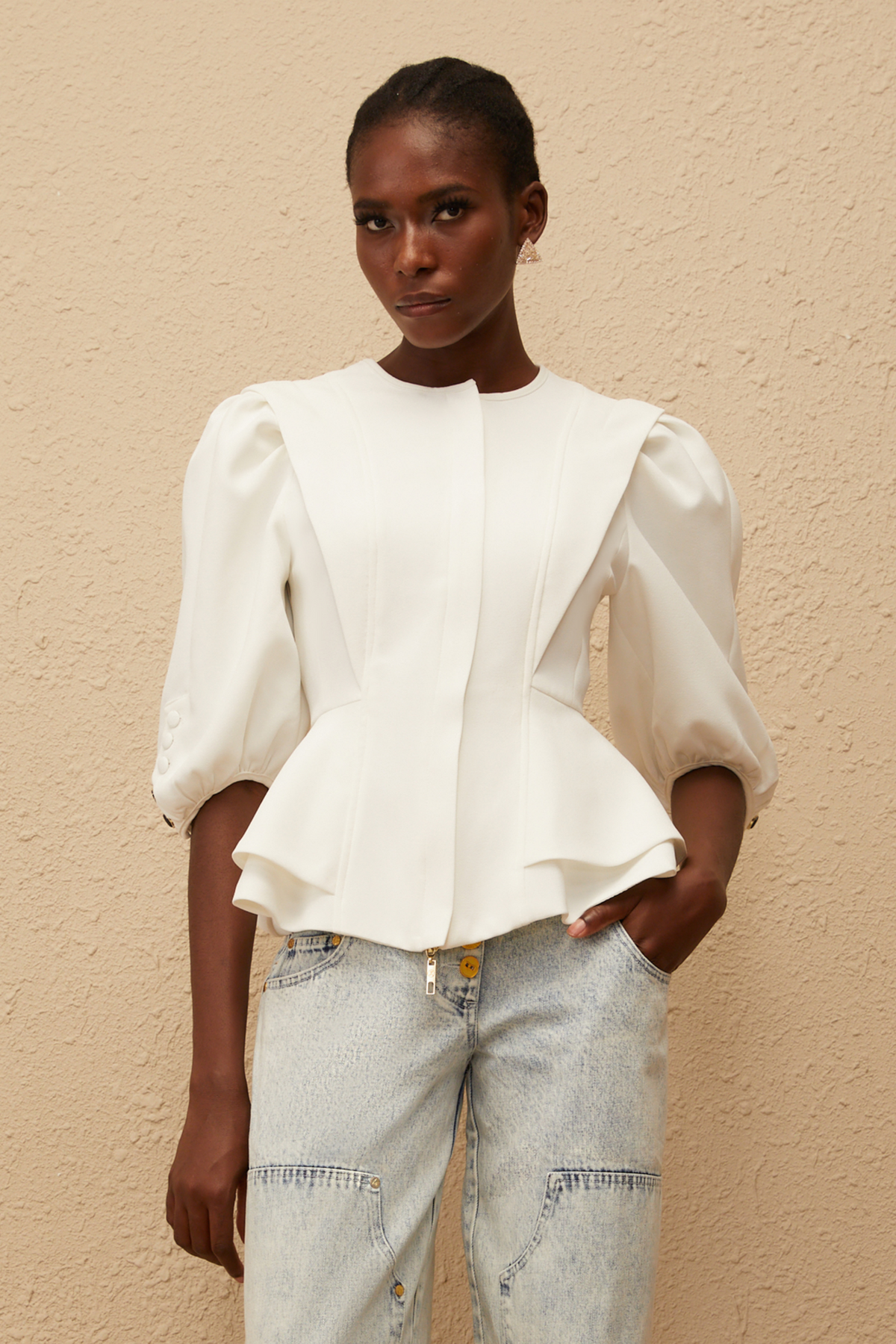 Gwenaëlle White Peplum Waist Blouse