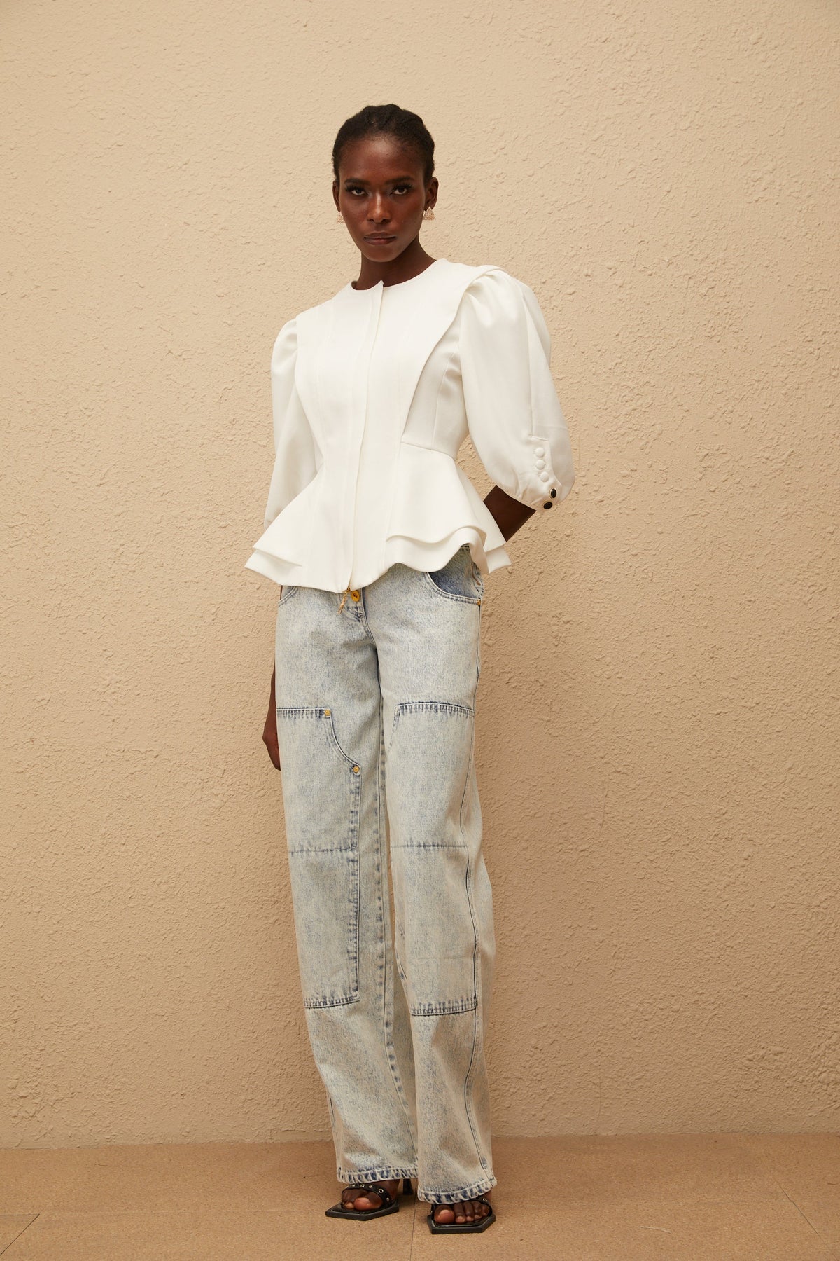 Gwenaëlle White Peplum Waist Blouse (Final Sale-US Only)