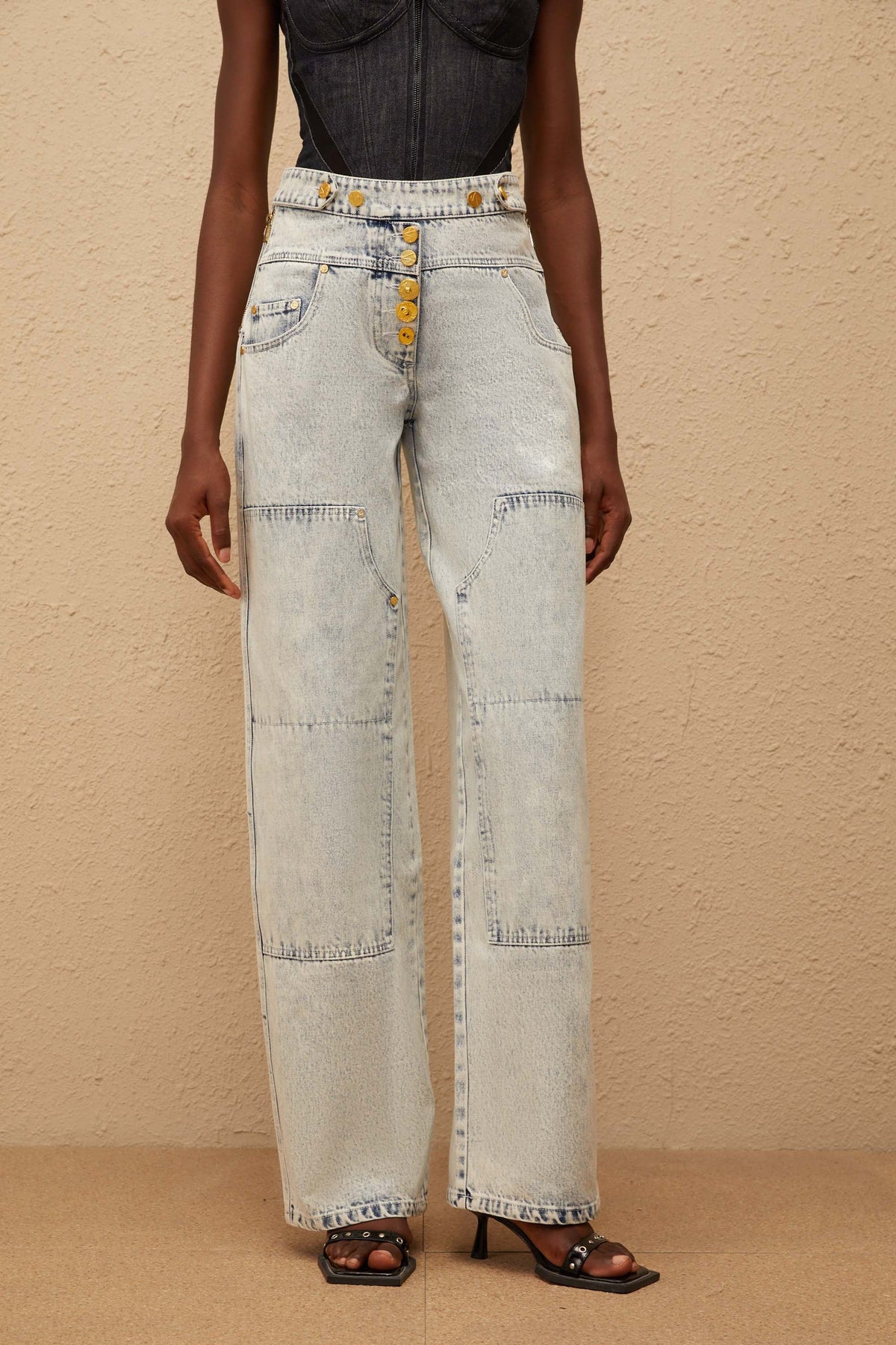 Giulia Light Blue Patchwork Cargo Jeans