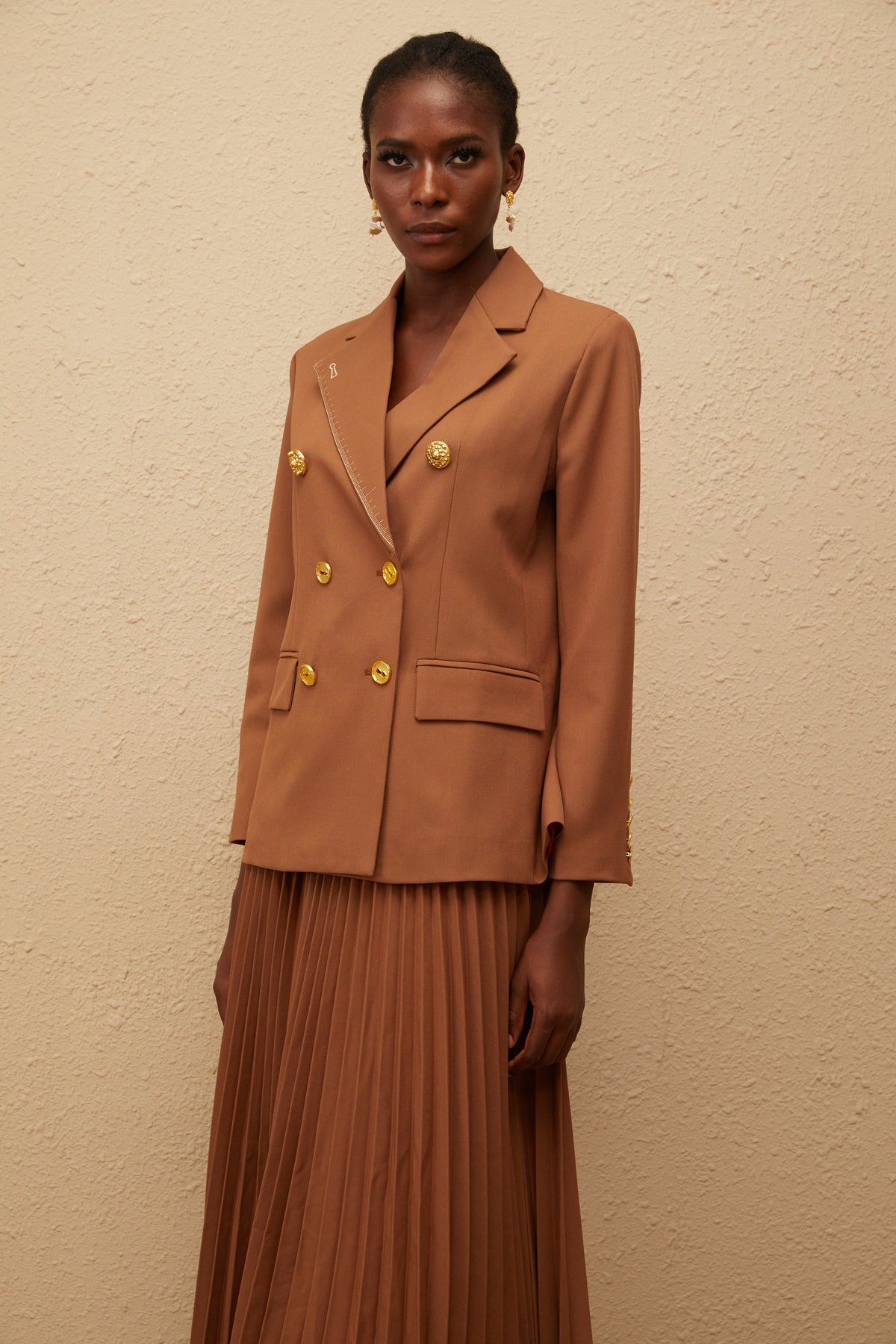 Maëlys Caramel Double Breasted Blazer & Skirt Set