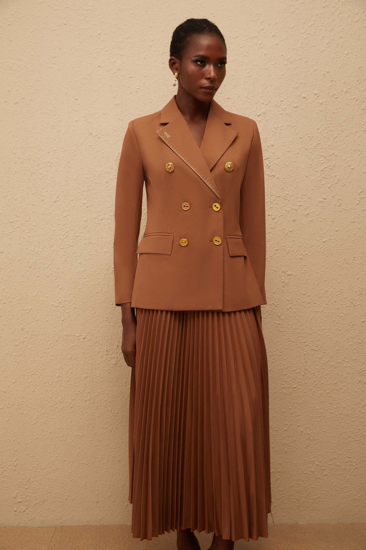 Maëlys Caramel Double Breasted Blazer & Skirt Set (Final Sale)