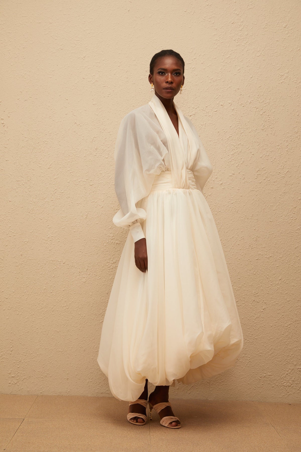 Riley Cream White Draped Tulle Maxi Dress