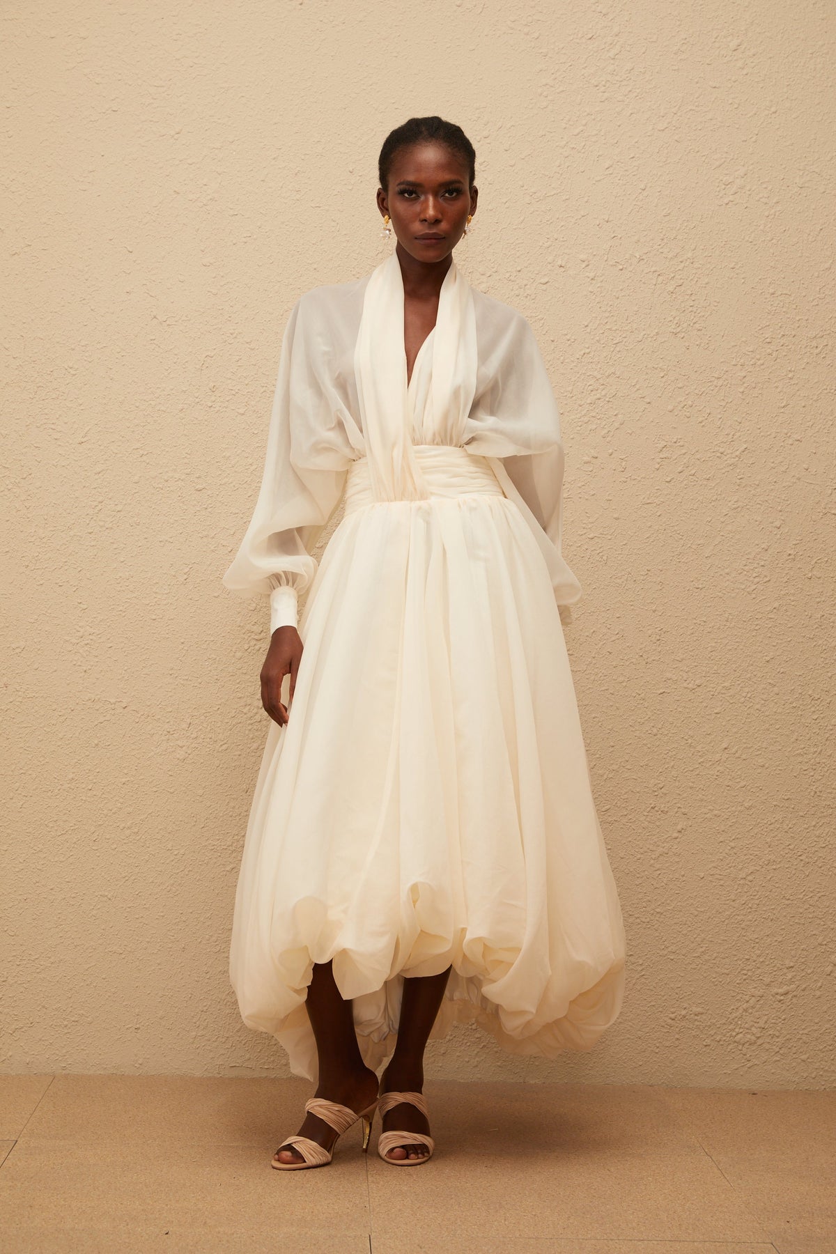 Riley Cream White Draped Tulle Maxi Dress