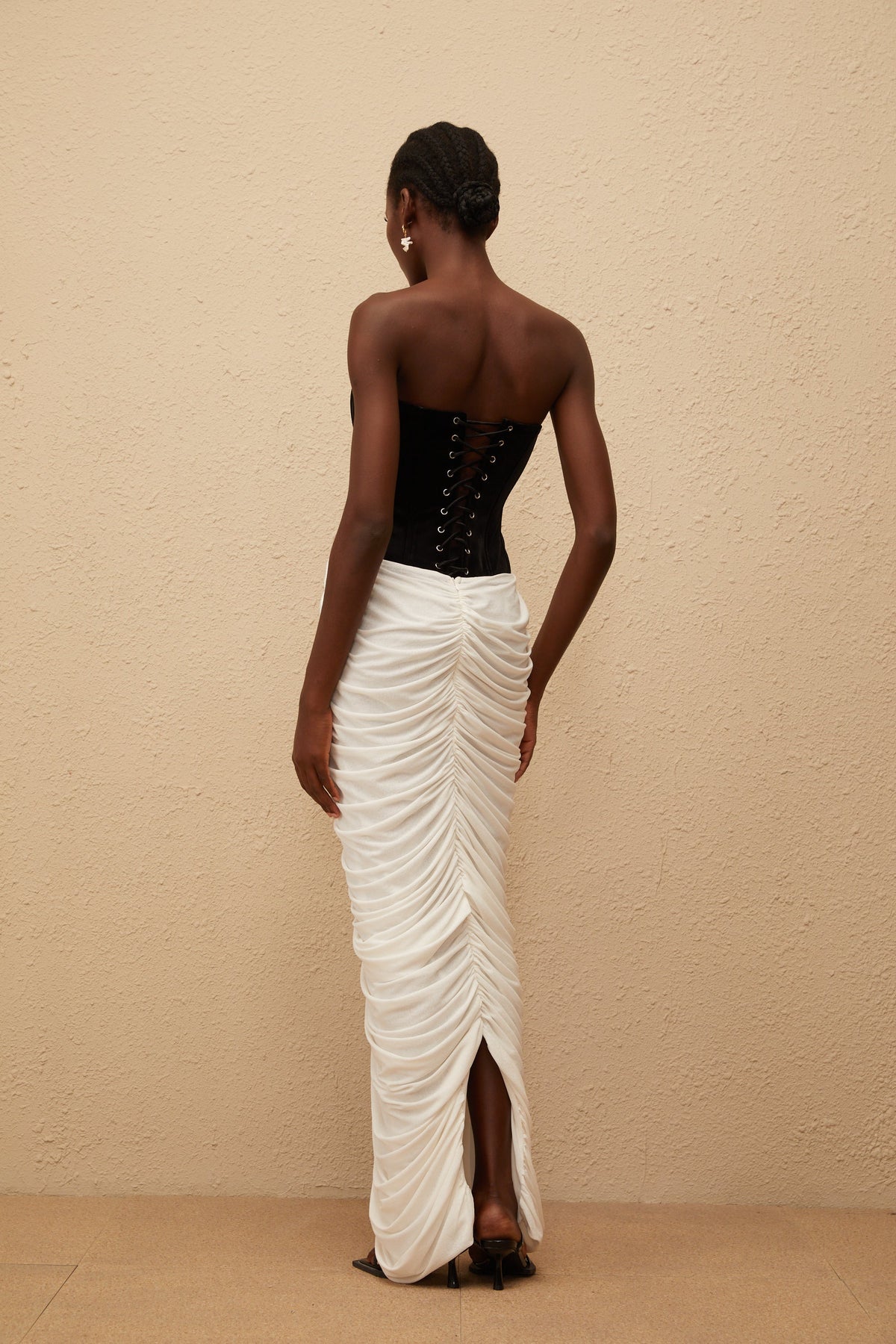 Iris Black Velvet Panel Ruched Maxi Dress (Final Sale)
