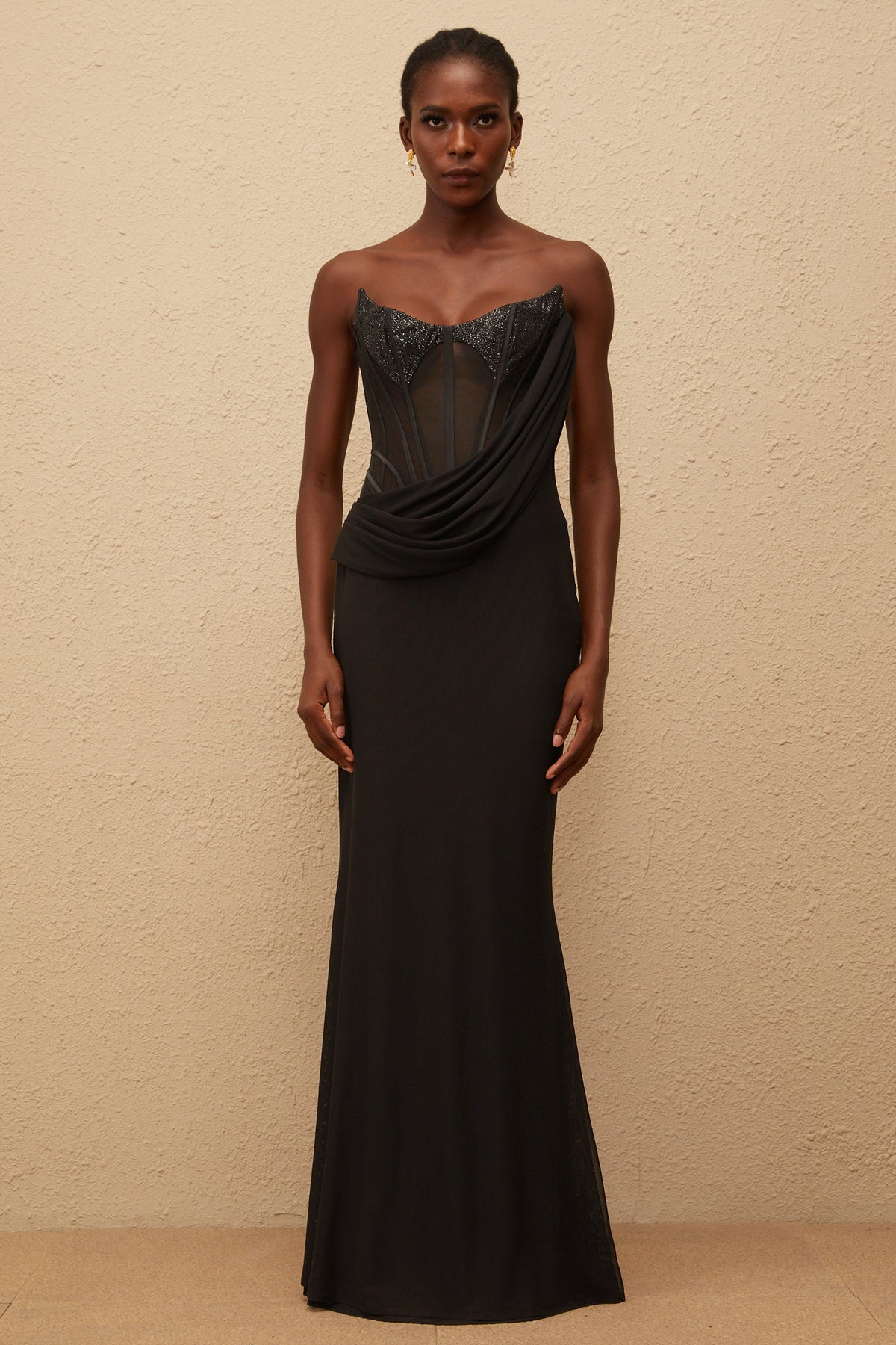 Scarlett Black Panelled Corset Maxi Dress