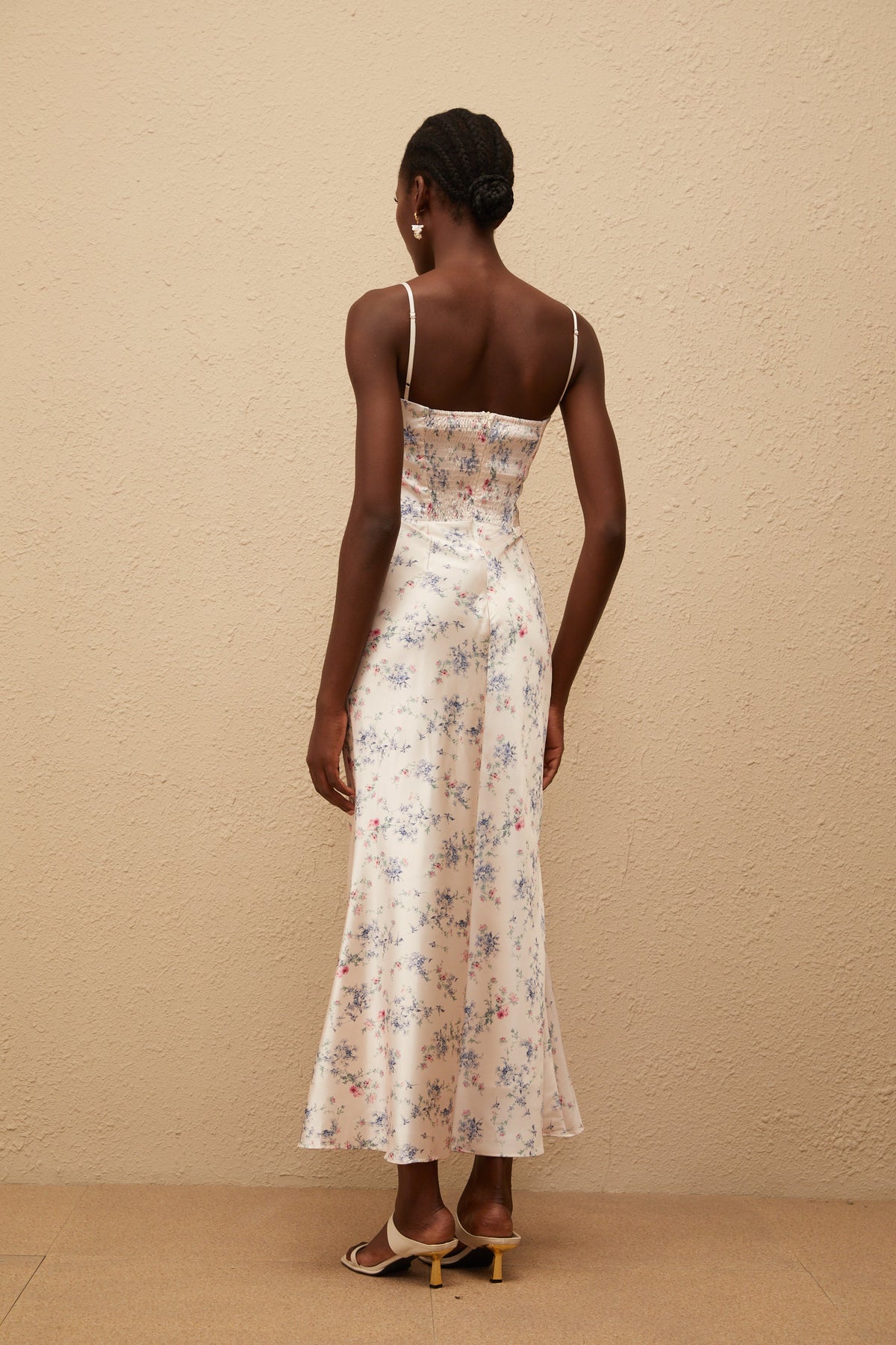 Angeliki White Floral Print Satin Maxi Dress (Final Sale)