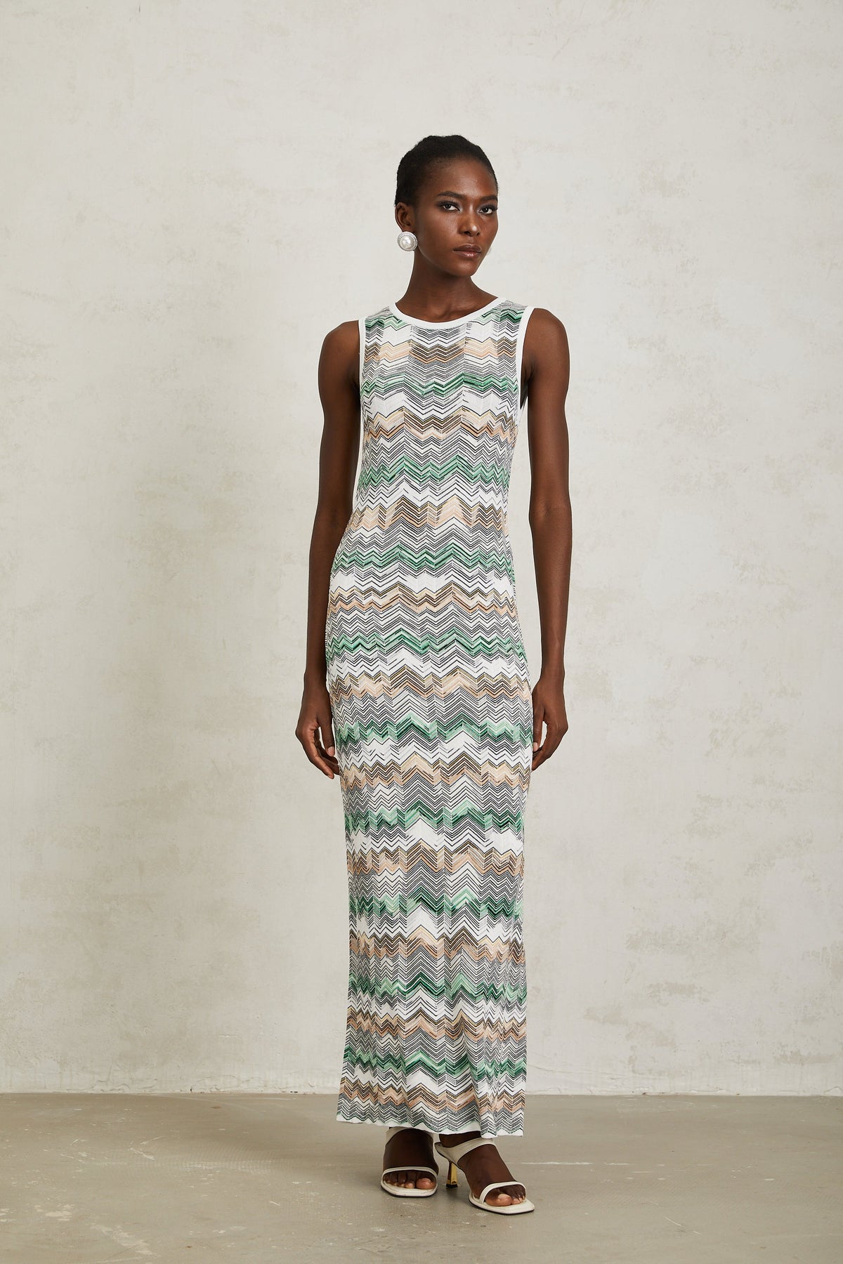 Manon Green Zigzag Woven Knit Maxi Dress