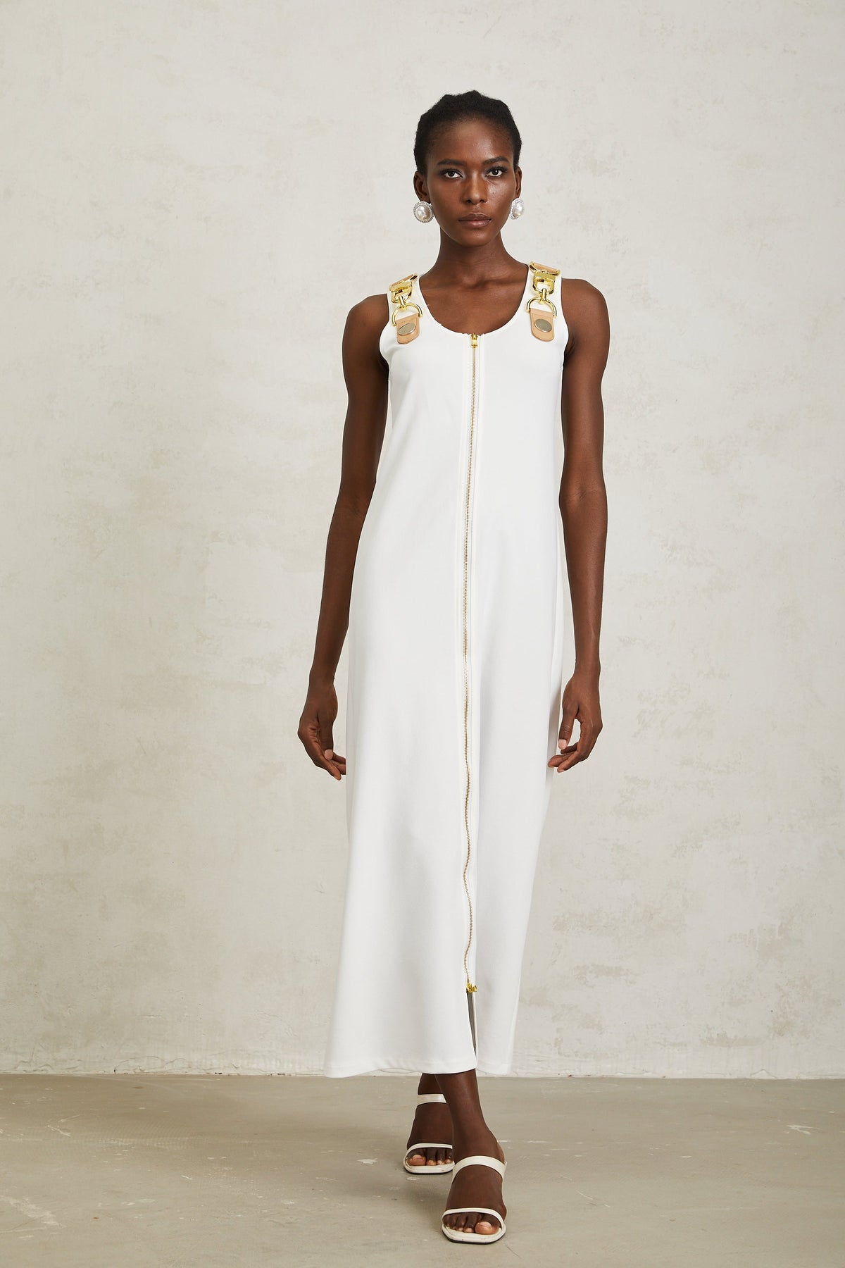Yvette White Chain Link Detail Midi Dress